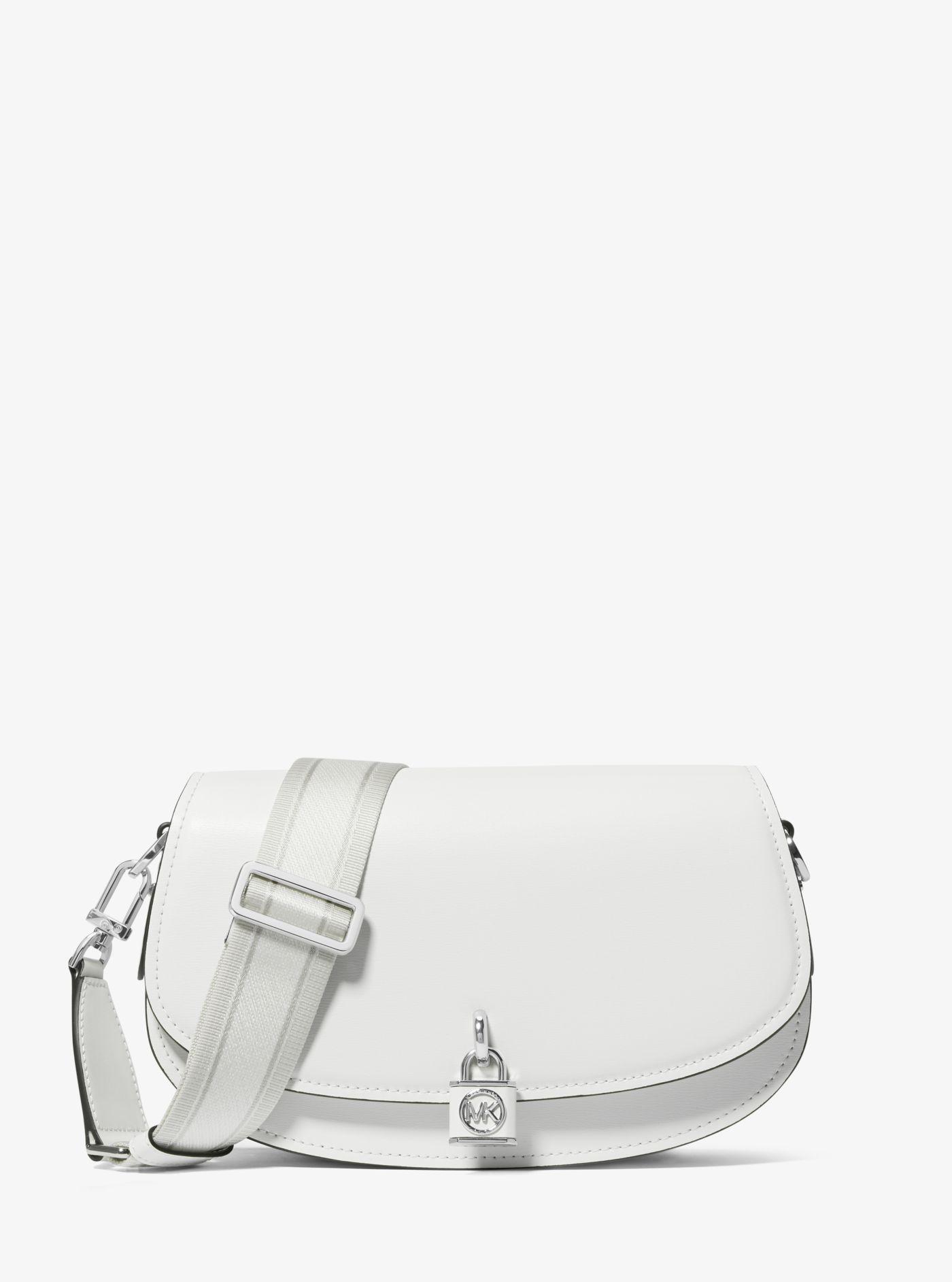 Michael Kors Mila Medium Leather Messenger Bag in White Lyst