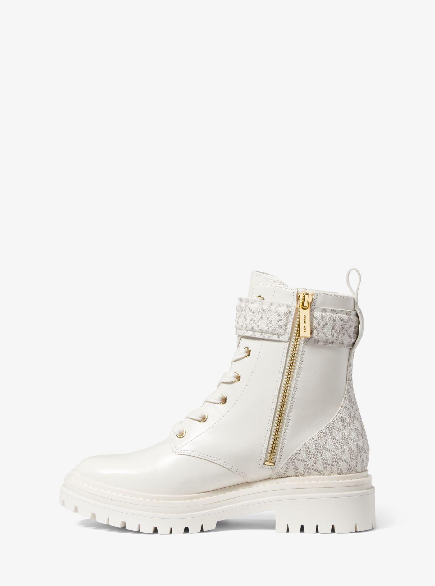 Michael Kors Stark Logo And Leather Combat Boot in Natural | Lyst