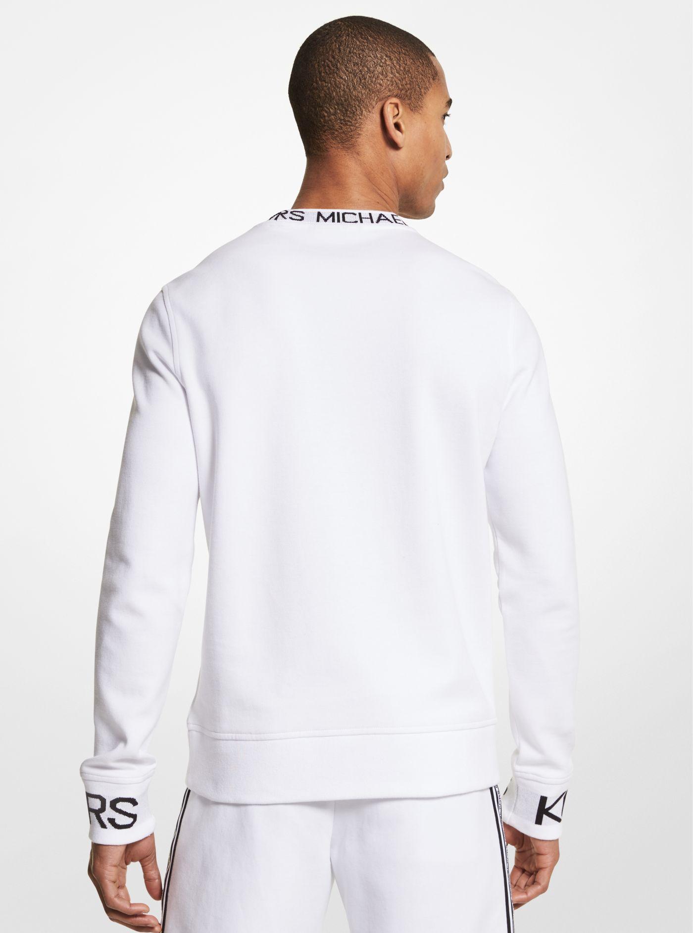 Michael Kors Logo Tape Cotton Blend Sweater in White for Men | Lyst