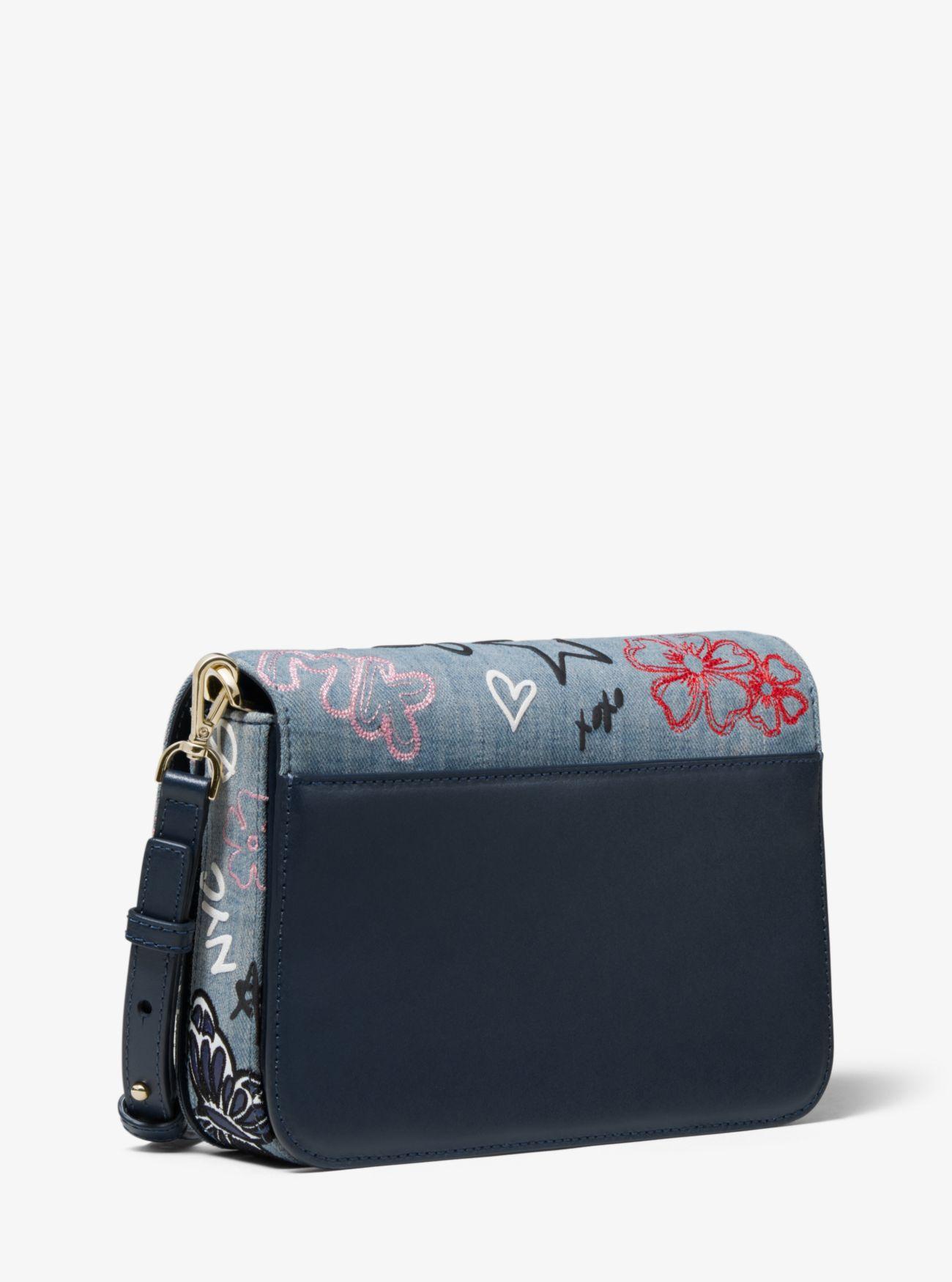 sloan editor embroidered denim shoulder bag