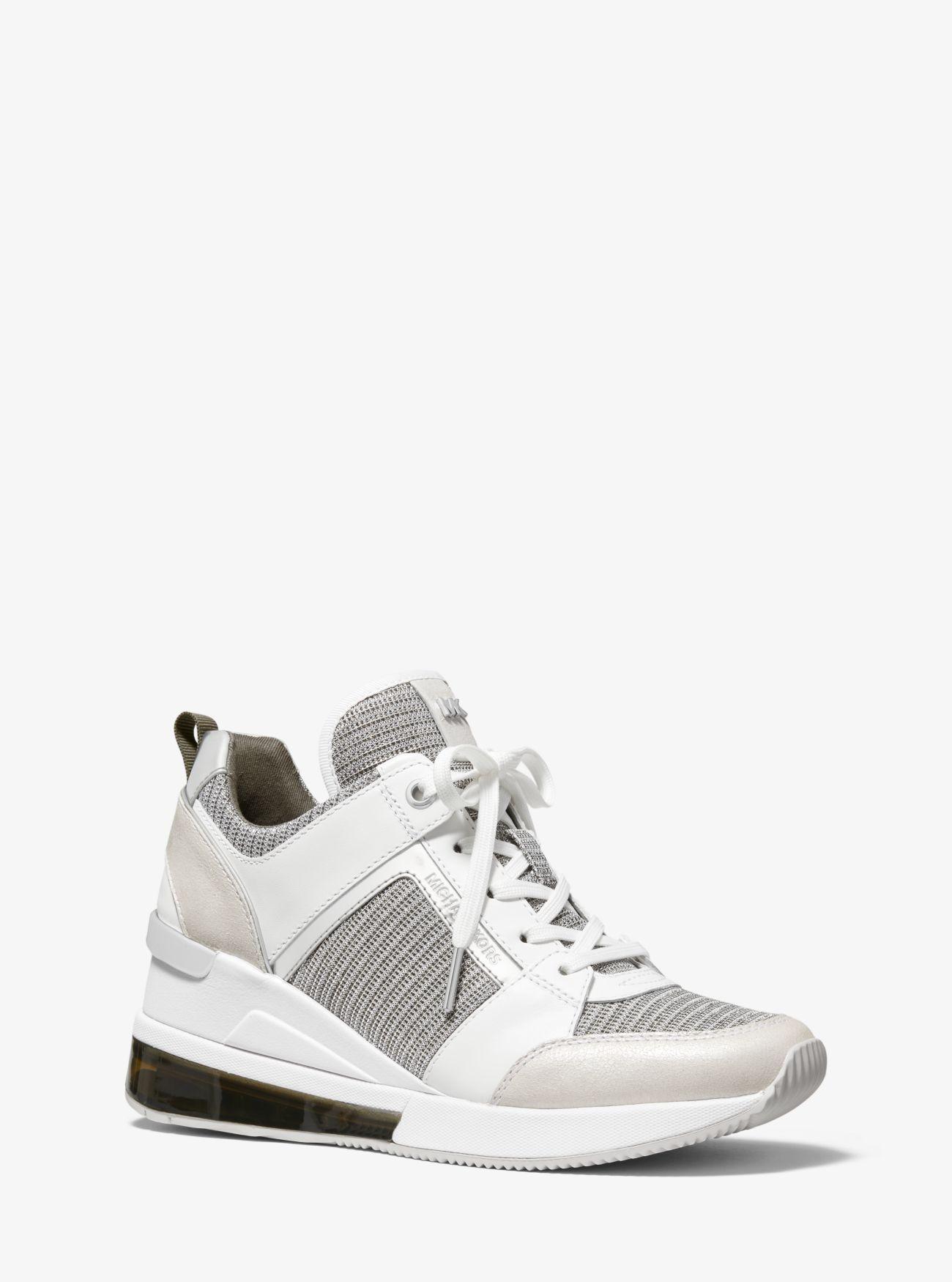 georgie leather and leopard glitter mesh trainer