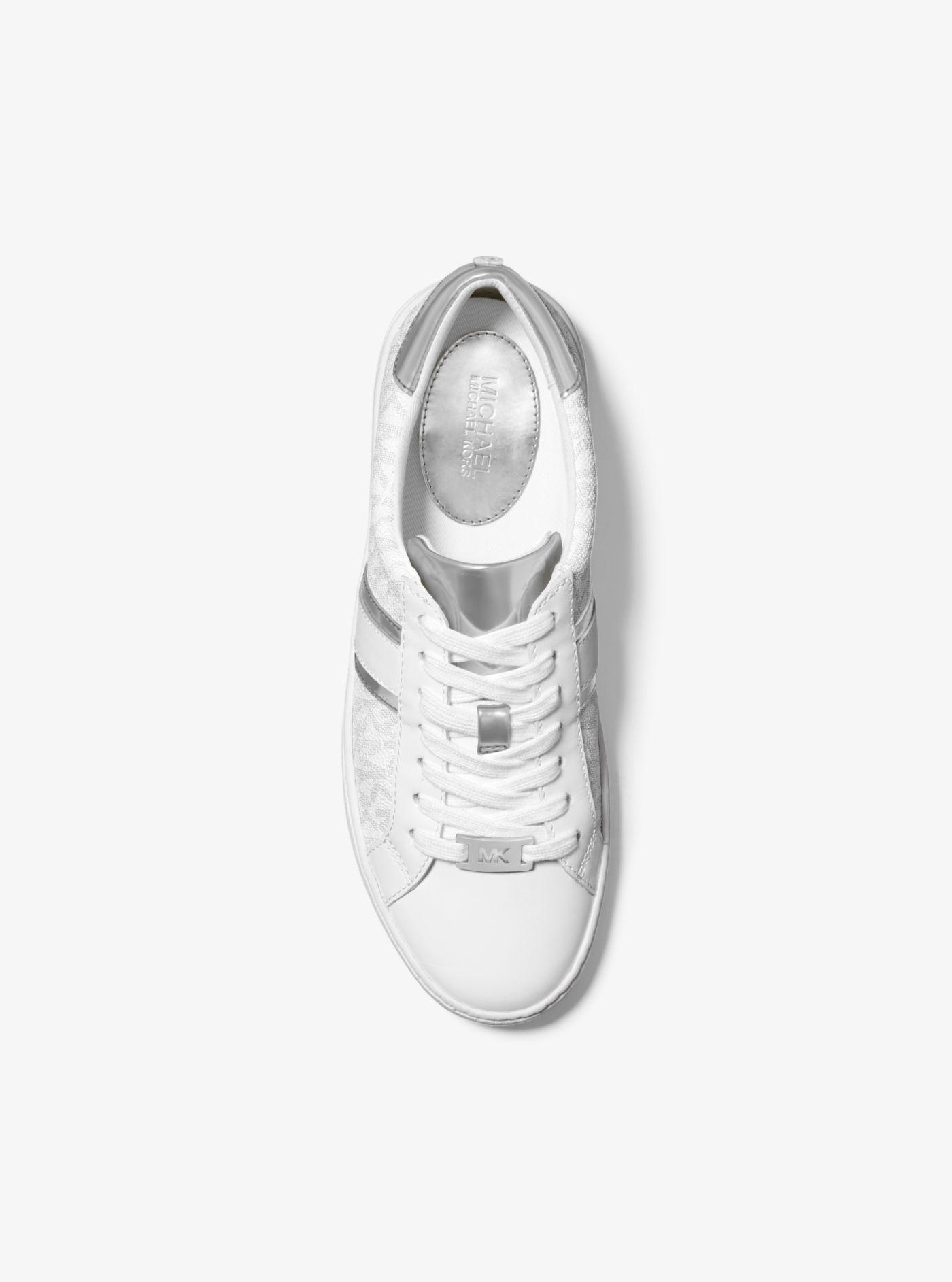 irving logo and metallic leather stripe sneaker