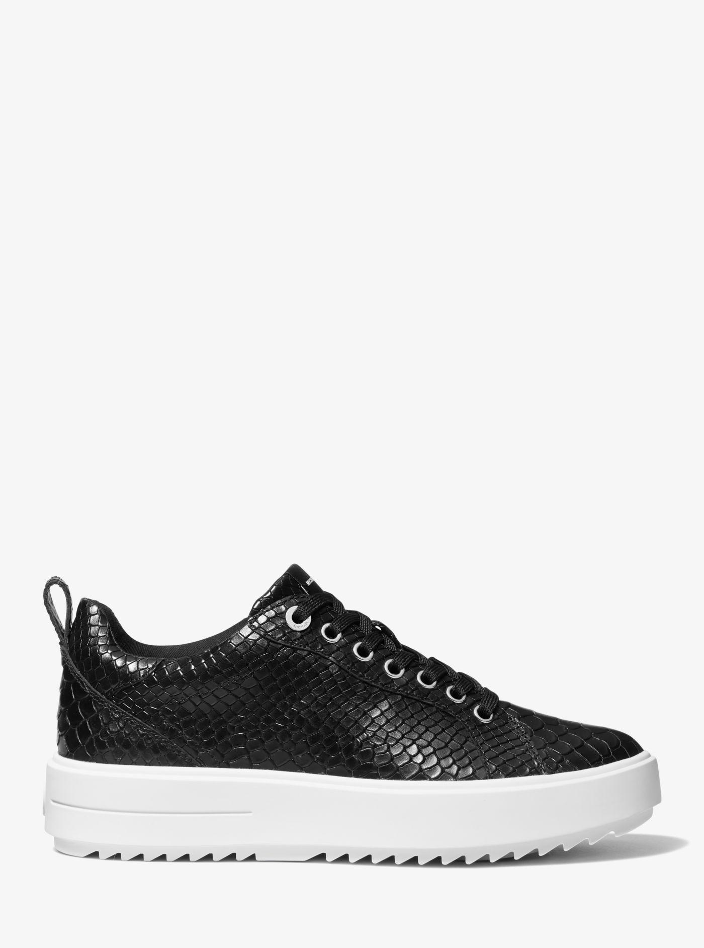 Michael Kors Emmett Snake Embossed Leather Sneaker in Black | Lyst