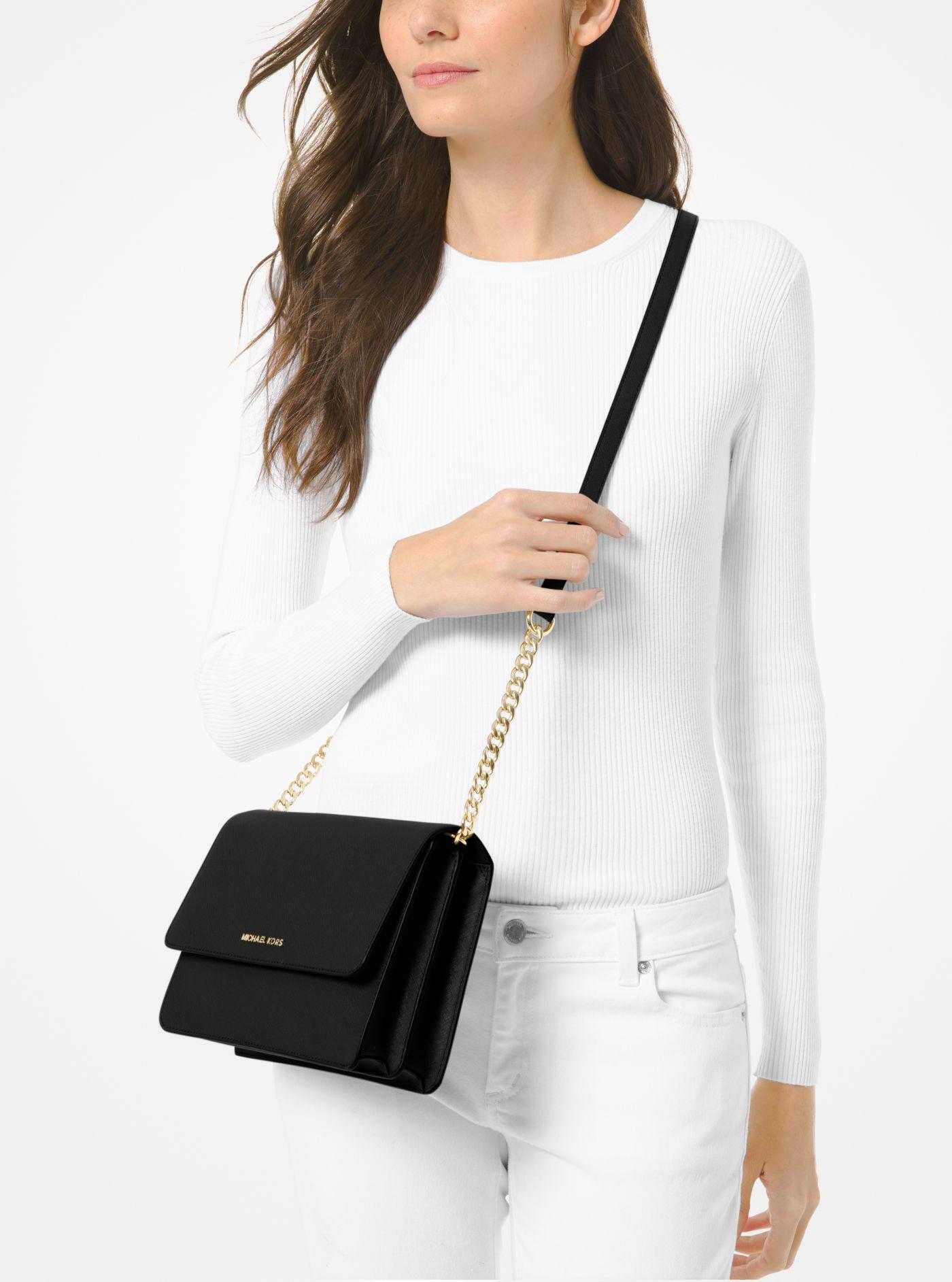 Michael Kors Daniela Large Saffiano Leather Crossbody in Black - Lyst