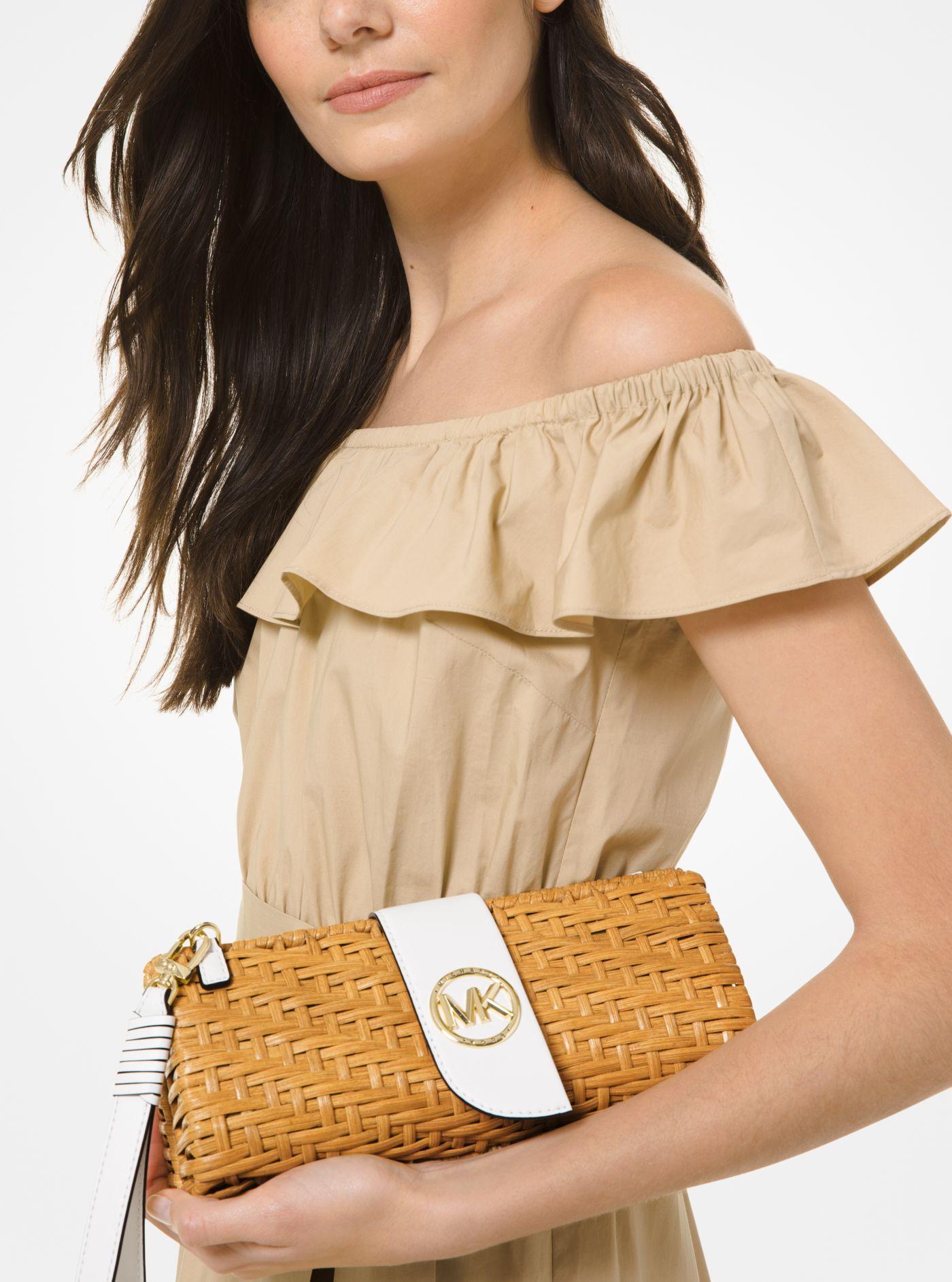 Michael Kors Mk Malibu Medium Rattan Convertible Clutch in Natural