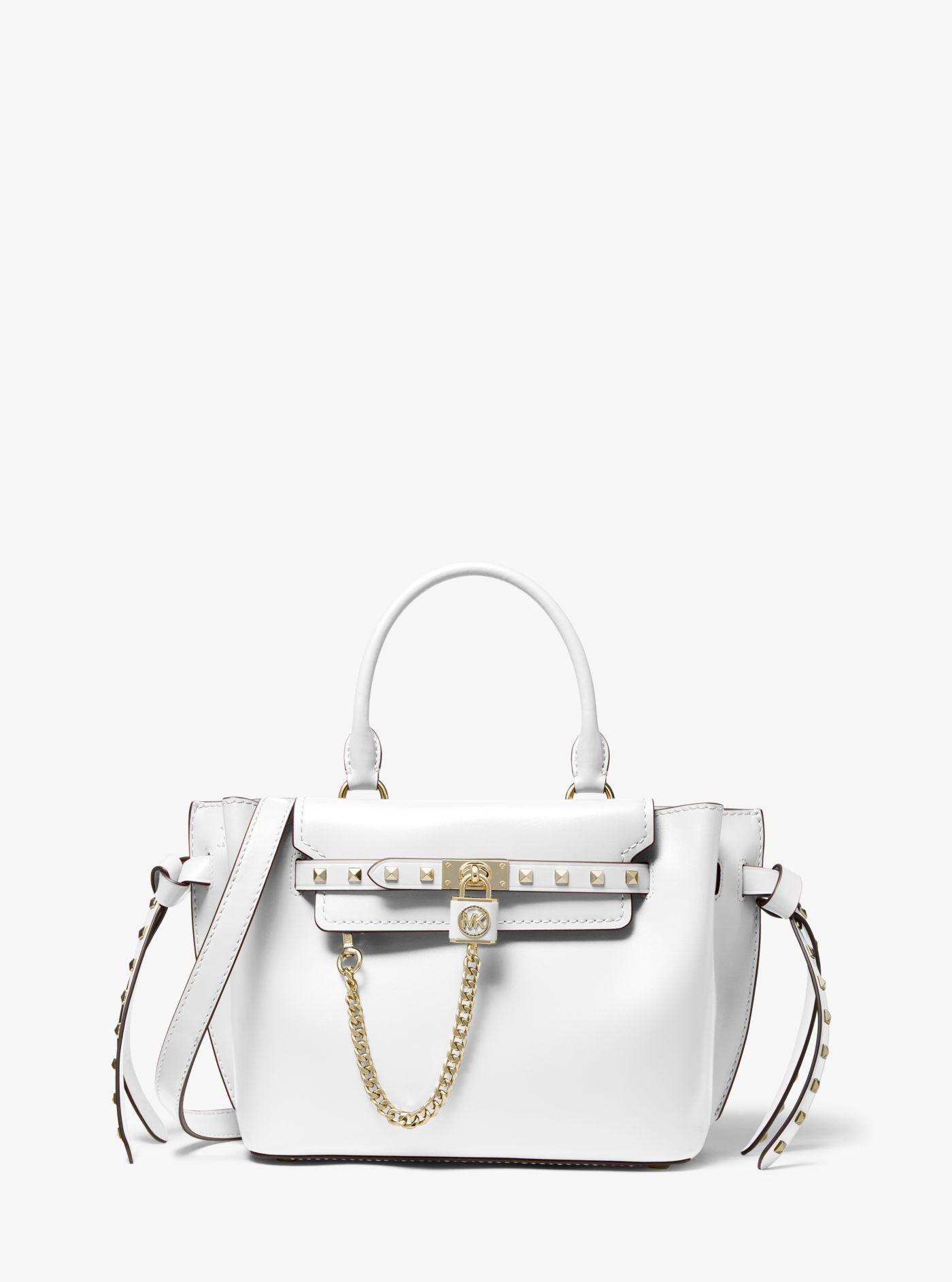 Michael Kors Hamilton Legacy Small Studded Leather Belted Satchel in