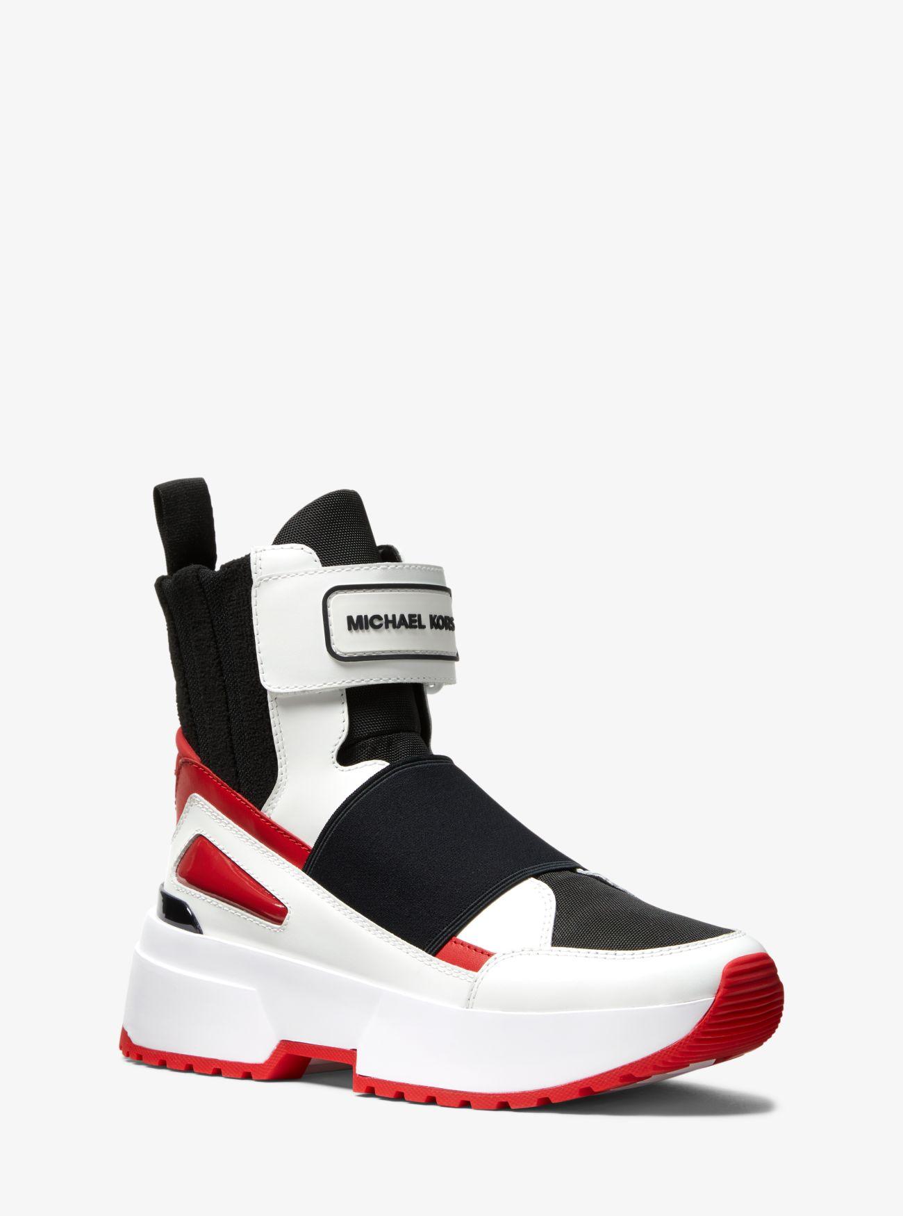 michael michael kors felicia leather and canvas platform trainer