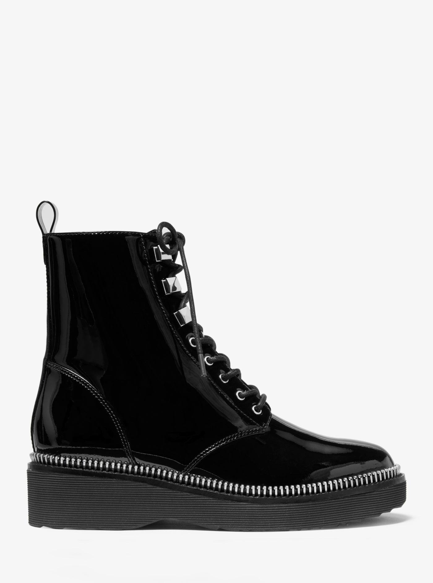 MICHAEL Michael Kors Haskell Patent Leather Combat Boot in Black | Lyst