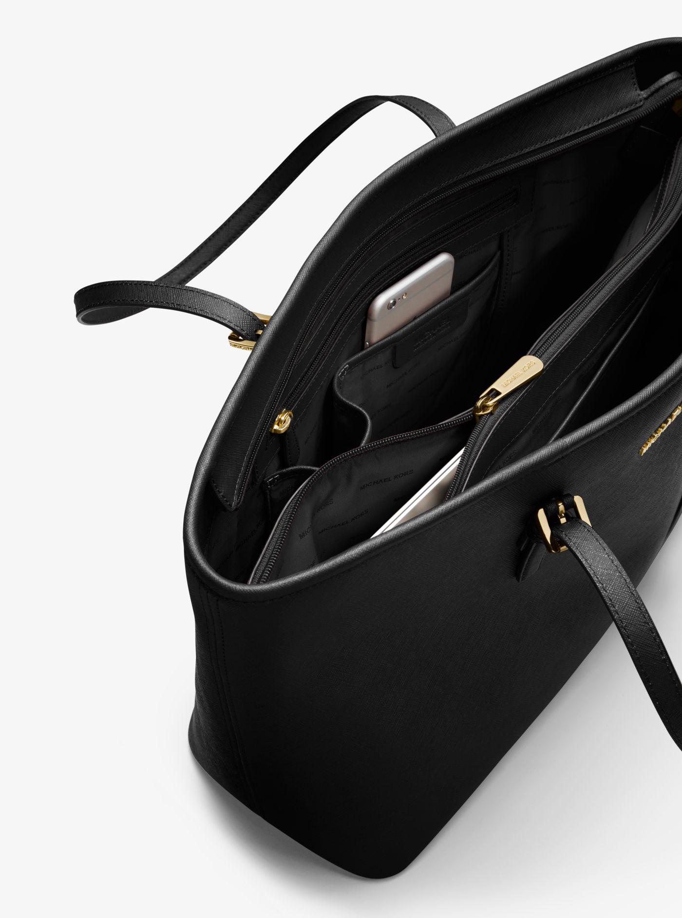 Michael Kors Jet Set Medium Saffiano Leather Top-zip Tote Bag in Black |  Lyst