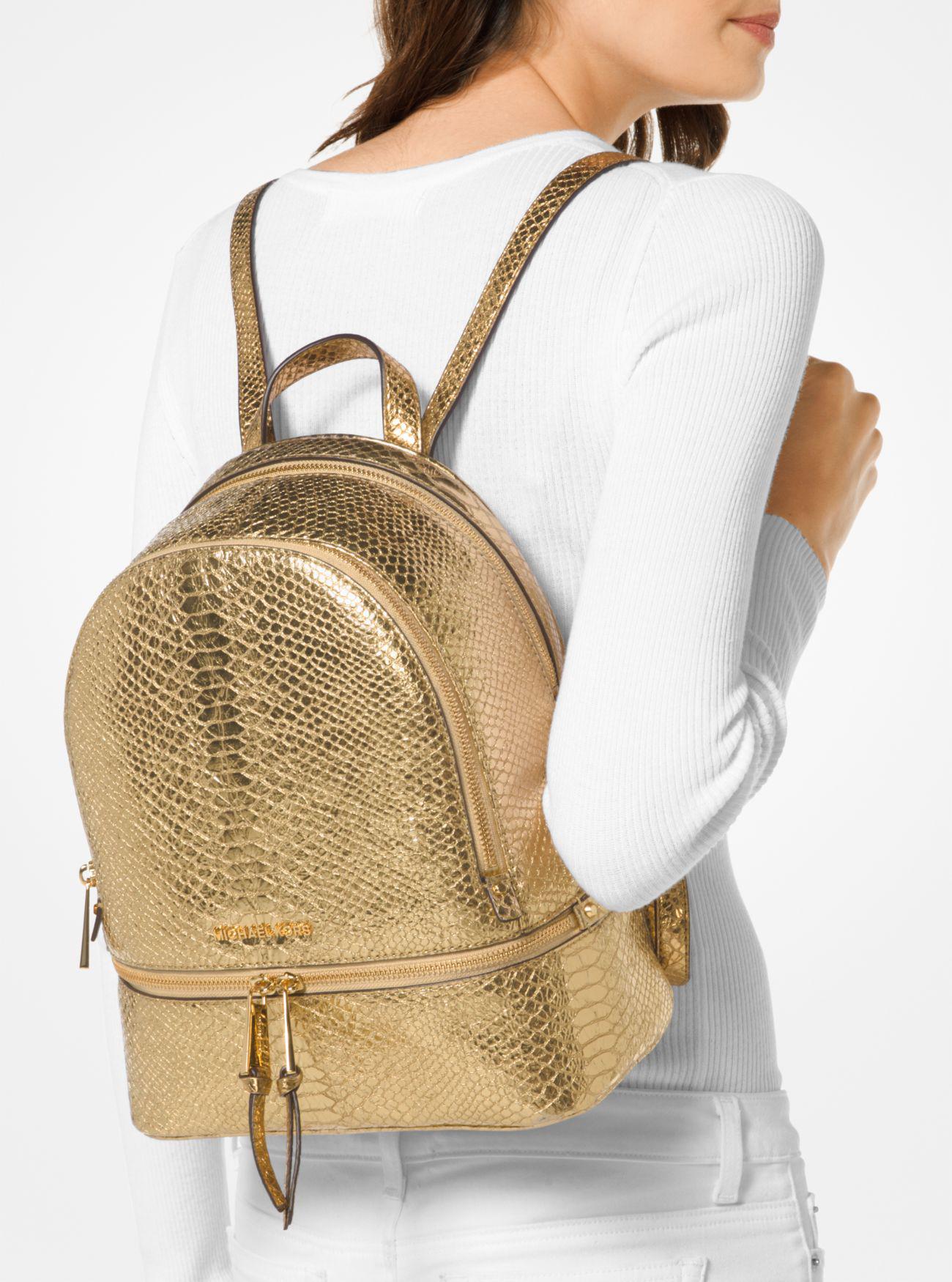 Michael Kors Rhea Medium Metallic Embossedleather Backpack Lyst