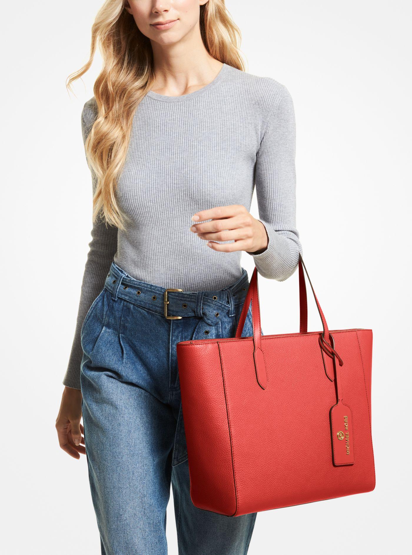 Michael Kors Sinclair Large Pebbled Leather Tote Bag in Red | Lyst