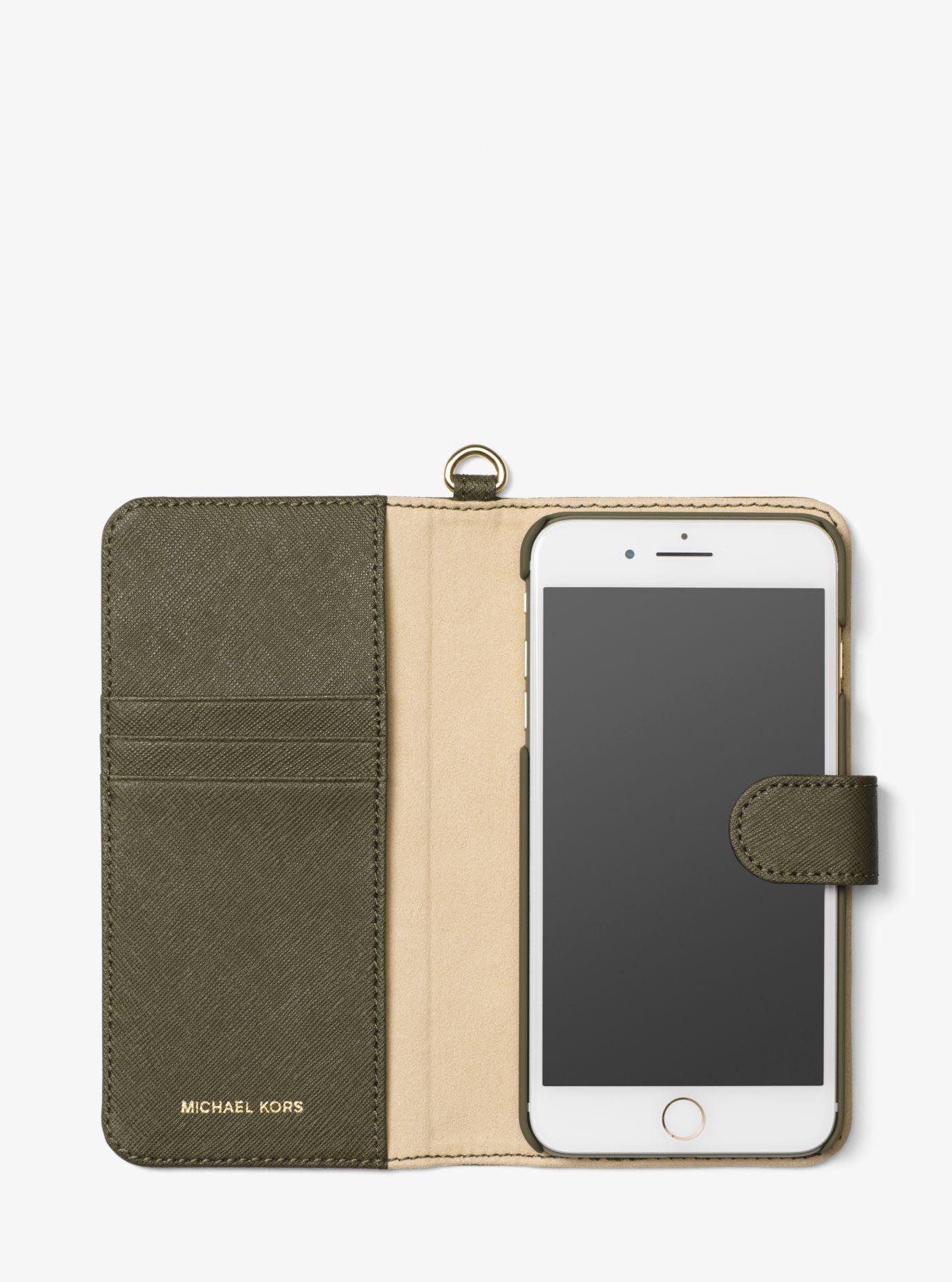 Michael Kors Saffiano Leather Folio Phone Case For Iphone 7 Plus in Olive  (Green) - Lyst