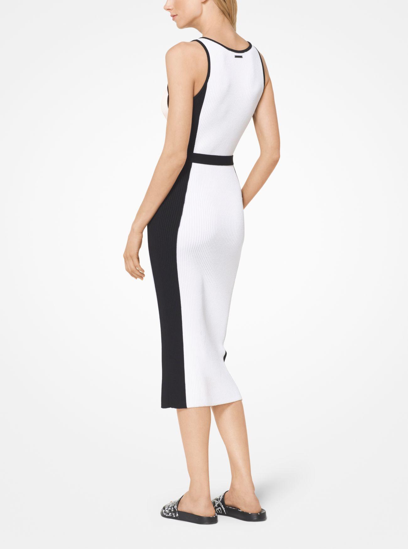 MICHAEL Kors Synthetic Contrast Ribbed Knit Dress in White Lyst