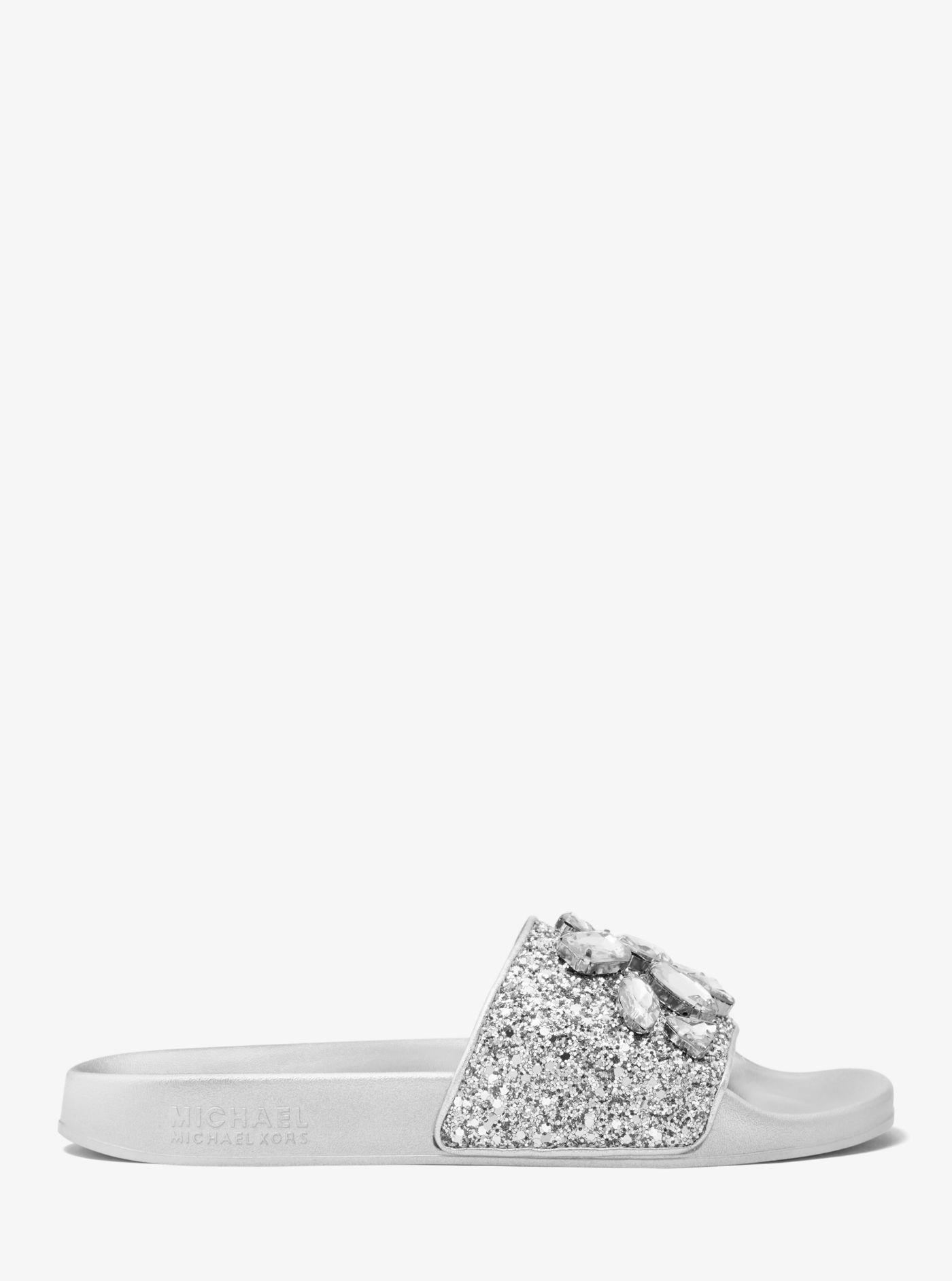 Michael Kors Gilmore Jewel Embellished Glitter Slide Sandal in Metallic |  Lyst