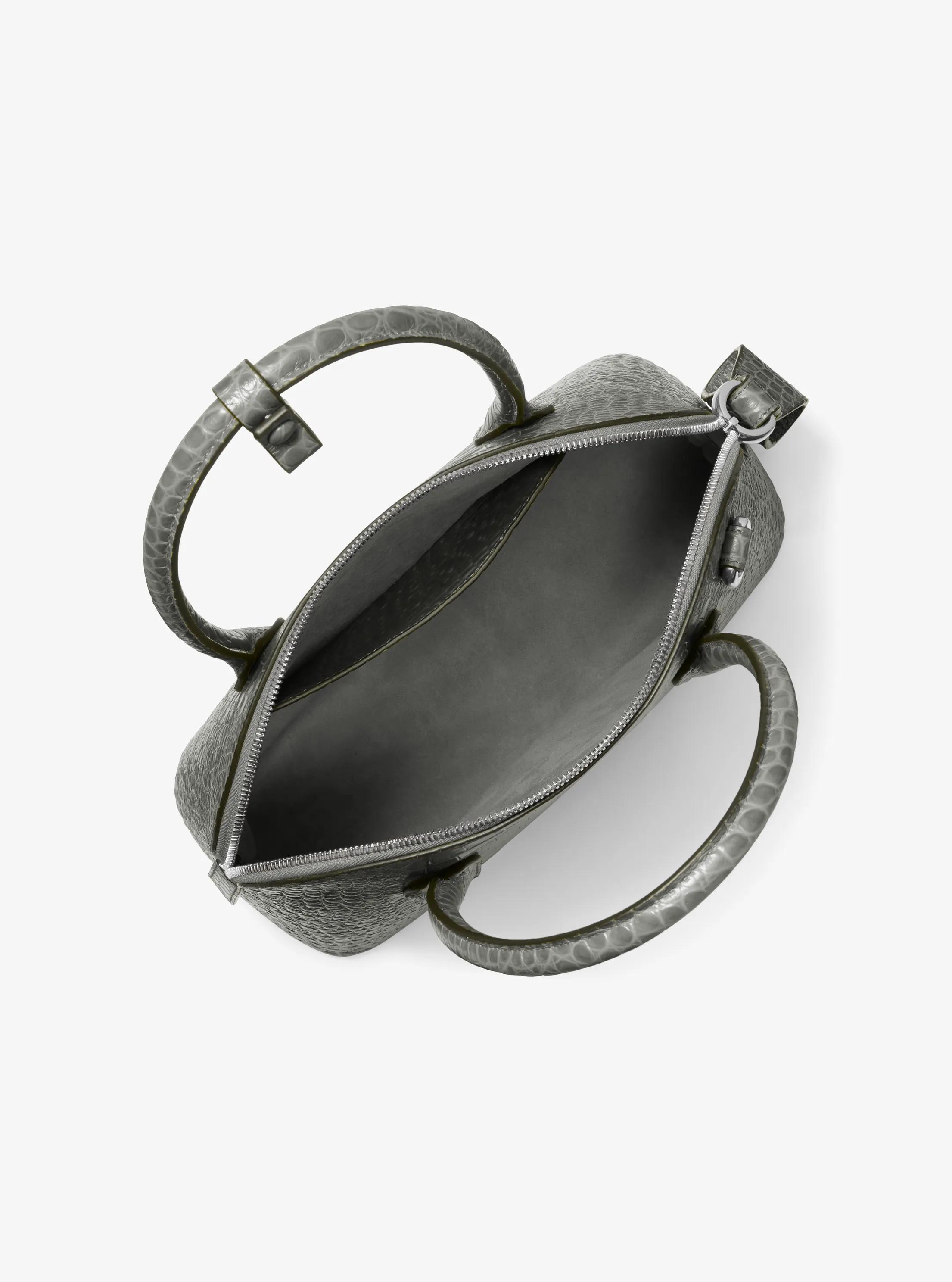 Simone Rocha Croc-Embossed Hatbox Handbag | Sleek Style Rochas Metallic Croc-Embossed Dome Satchel Bag main image 1