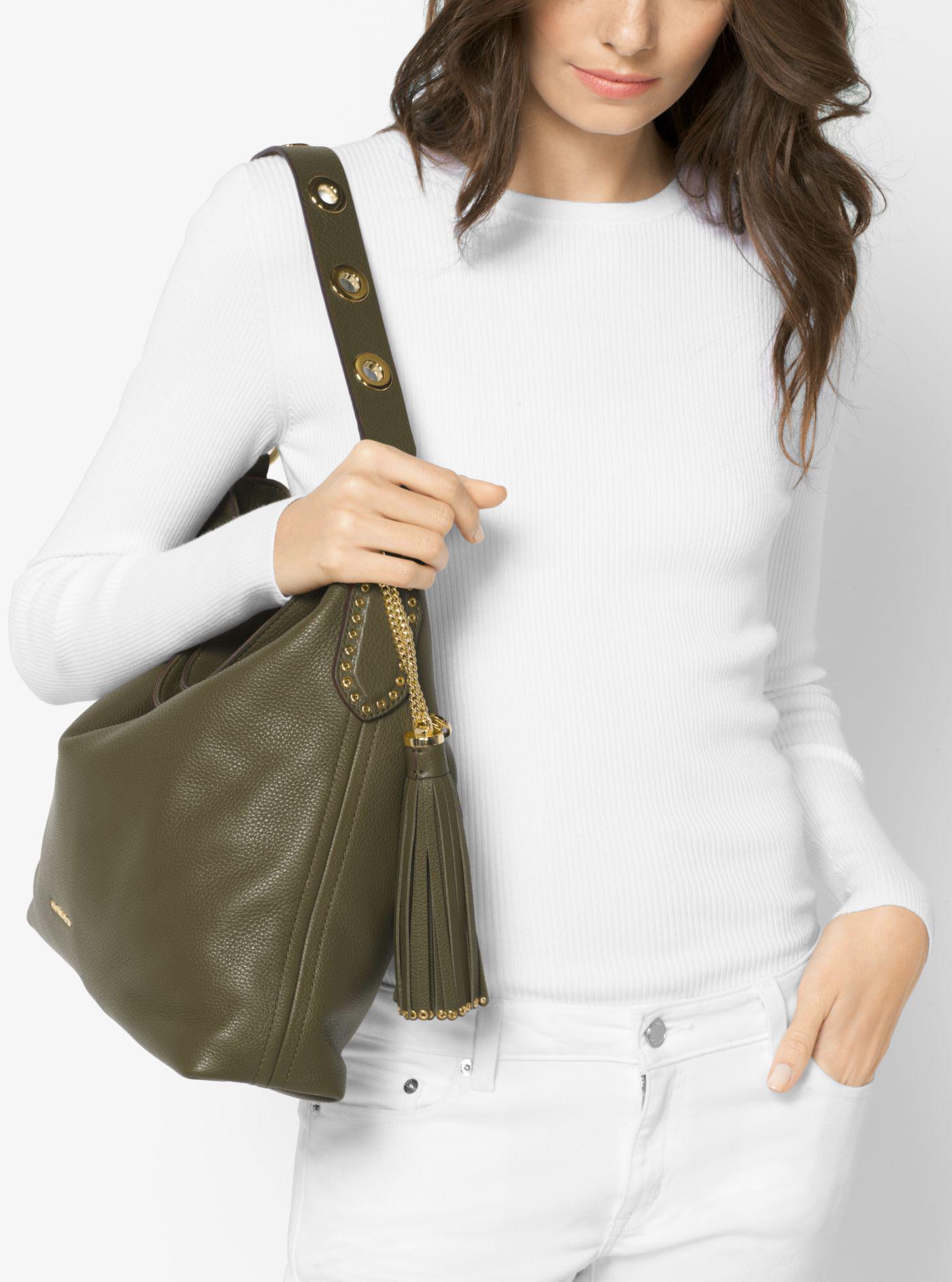 Michael Kors Brooklyn Large Leather Shoulder Bag in Olive (Green) | Lyst