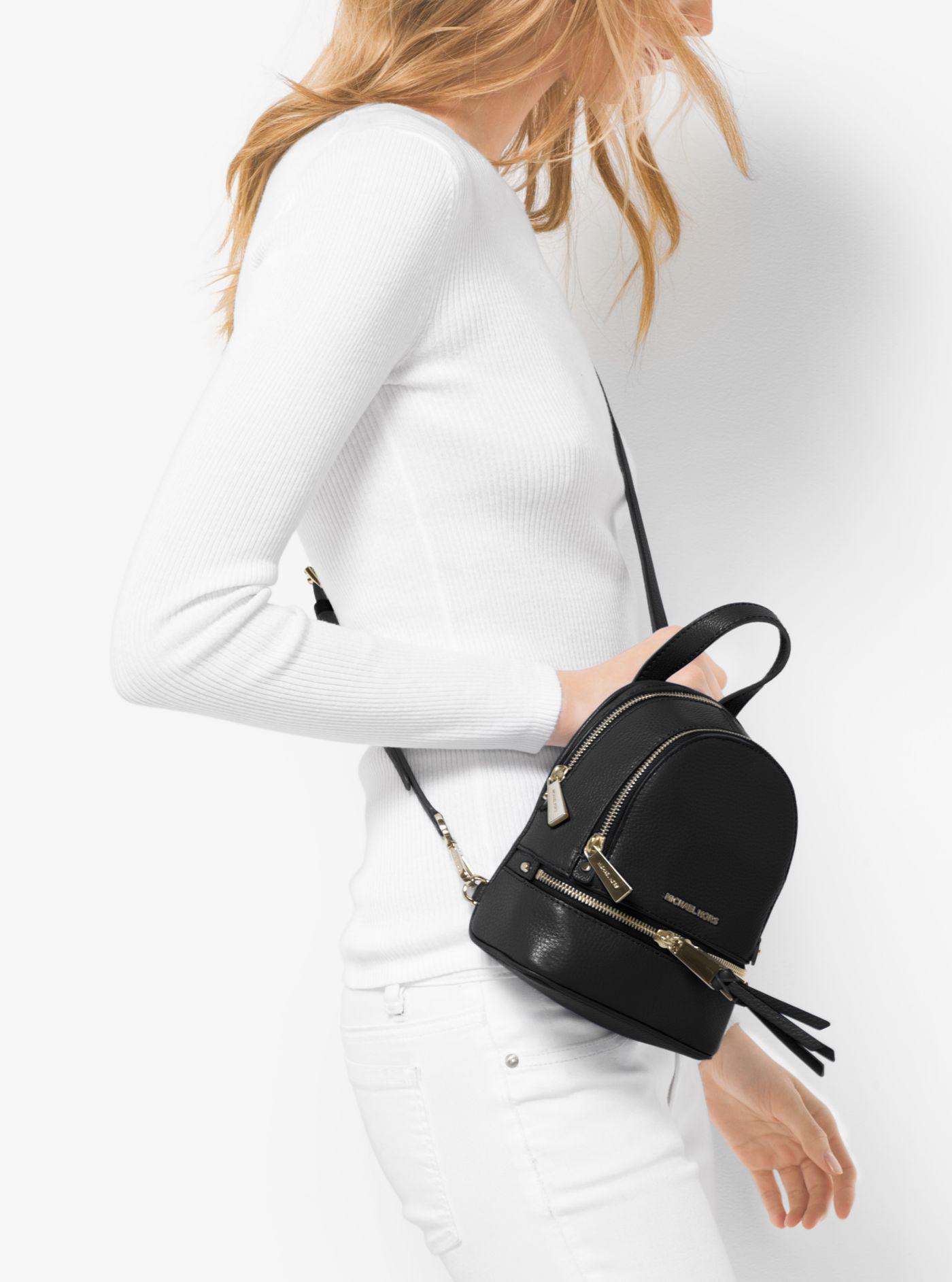 Michael Kors Rhea Mini Leather Backpack in Black | Lyst