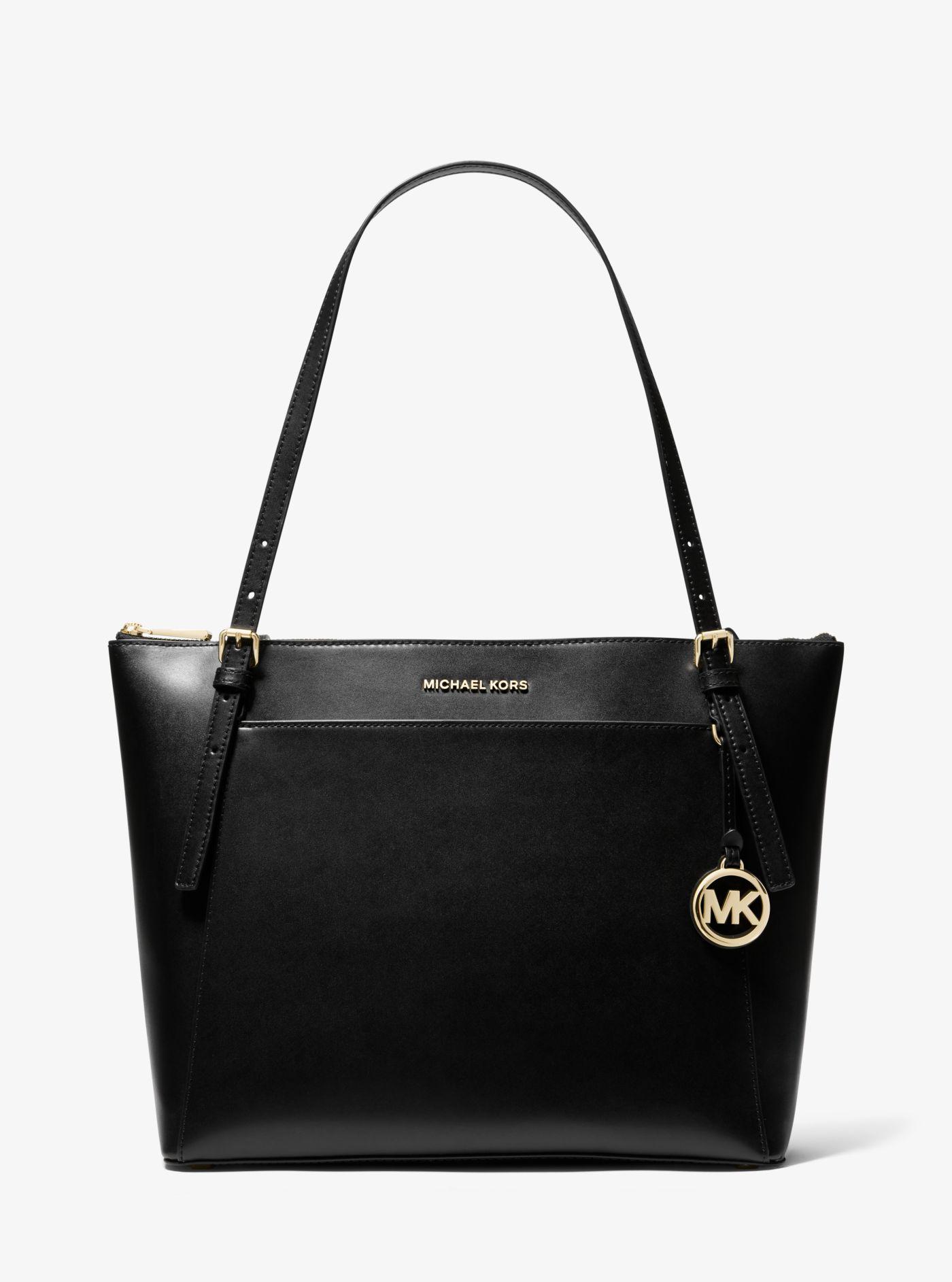 Michael Kors Voyager Large Leather Tote Bag in Black | Lyst