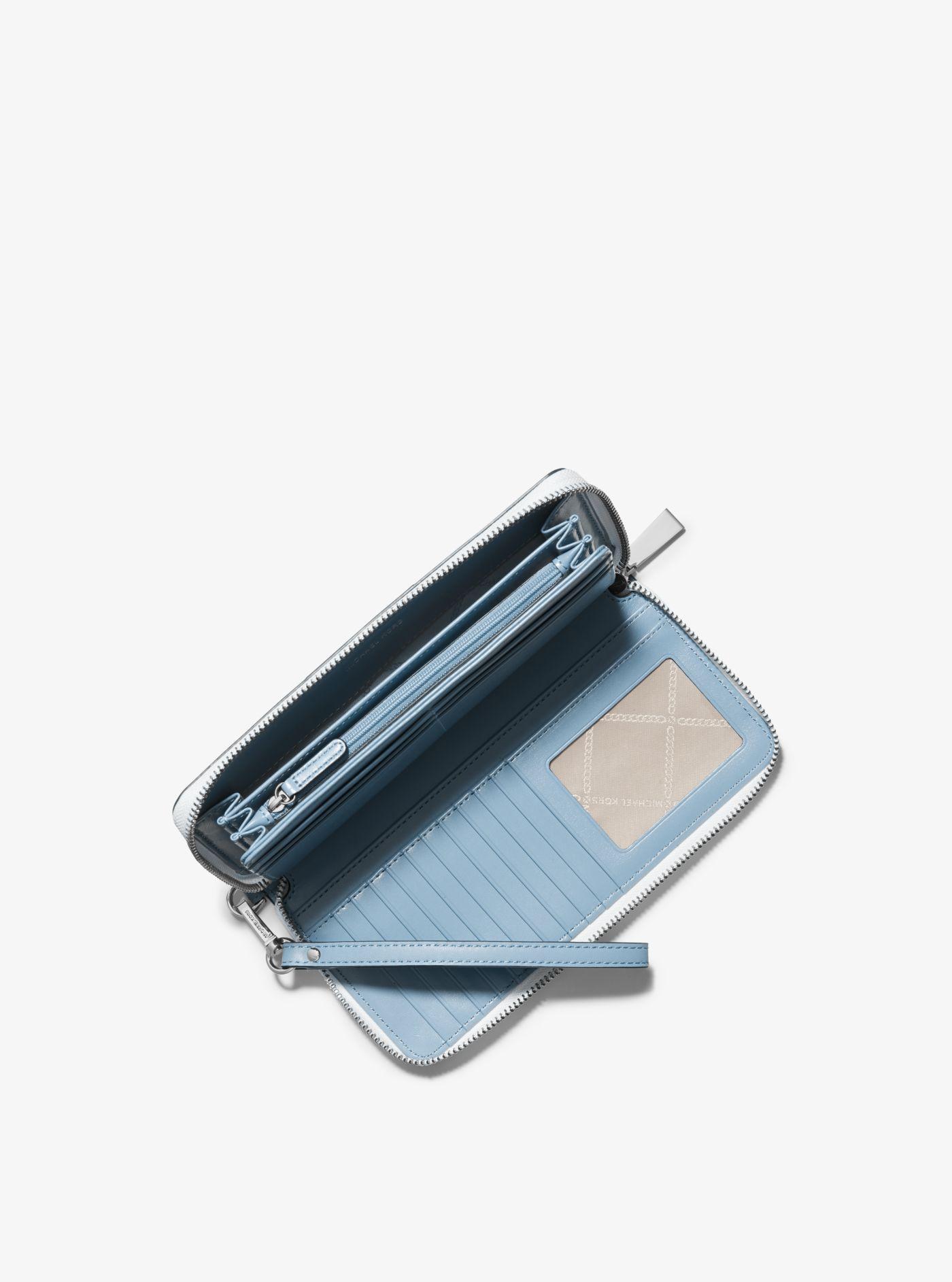 Michael Kors Large Logo Stripe Continental Wallet in Blue | Lyst