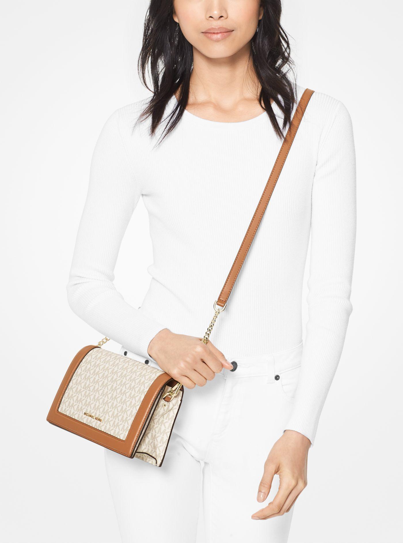 Michael Kors Jet Set Large Logo And Leather Crossbody Bag | Lyst