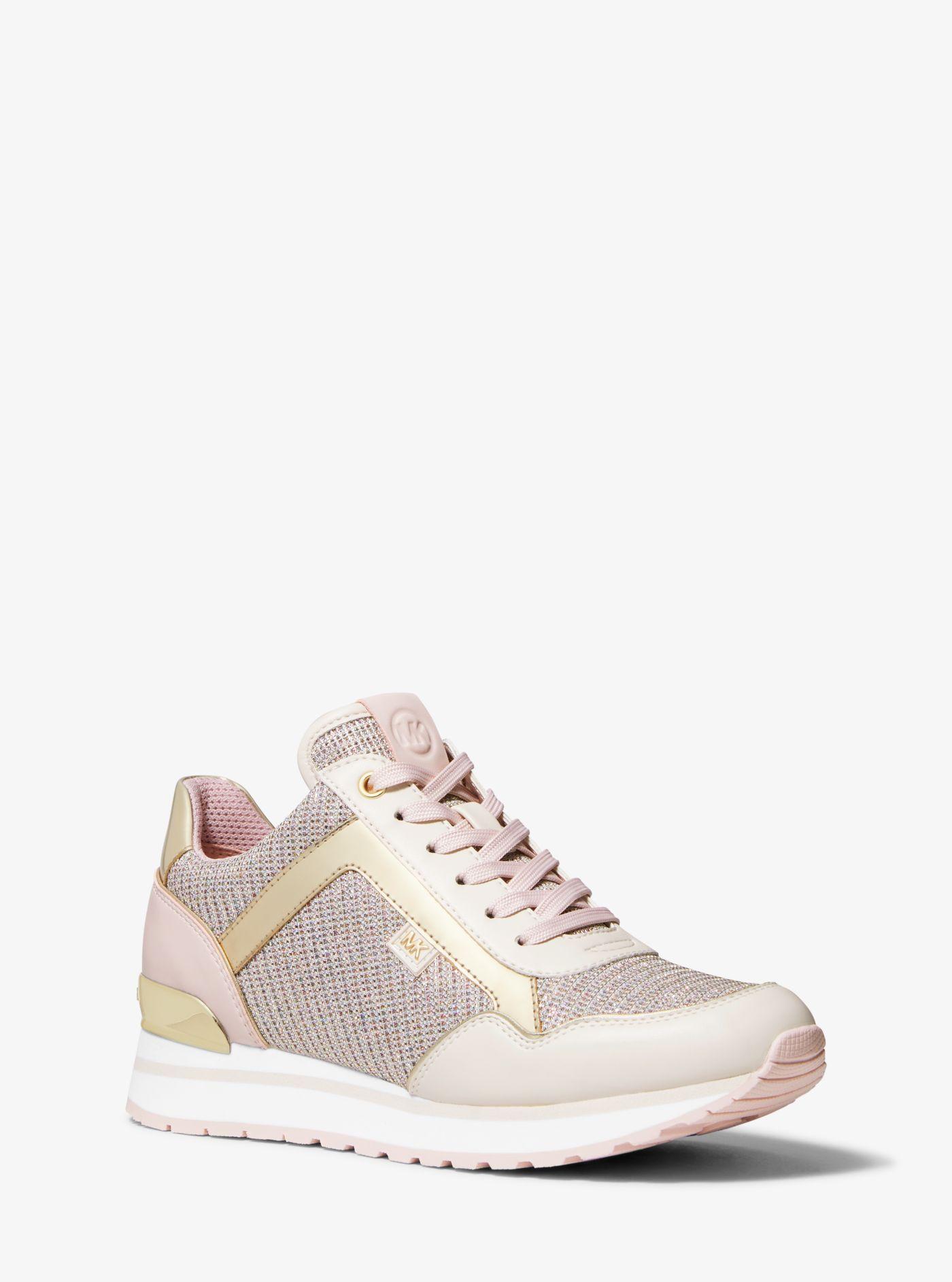 Michael Kors Maddy Leather And Glitter Chain-mesh Trainer | Lyst