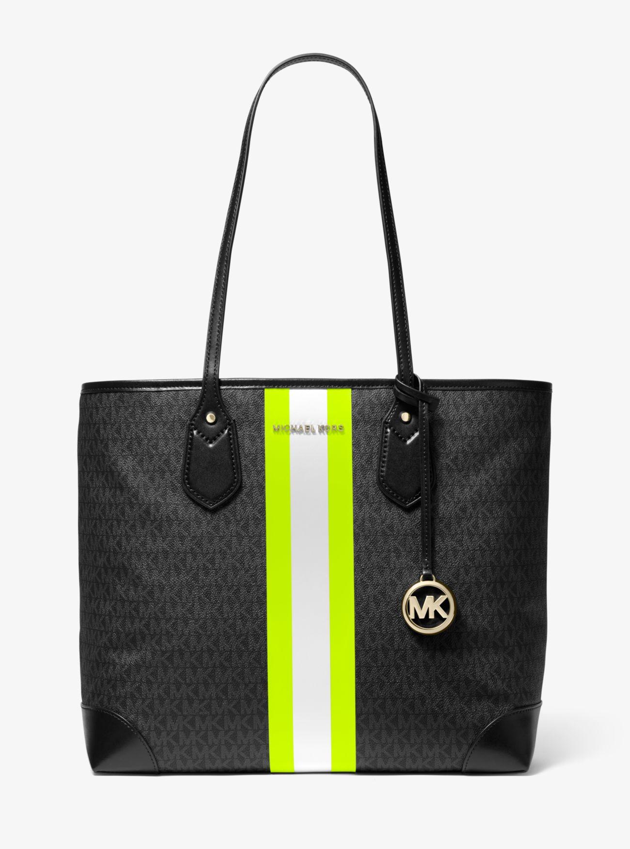 MICHAEL Michael Kors Eva Large Logo Stripe Tote Bag in Black - Lyst