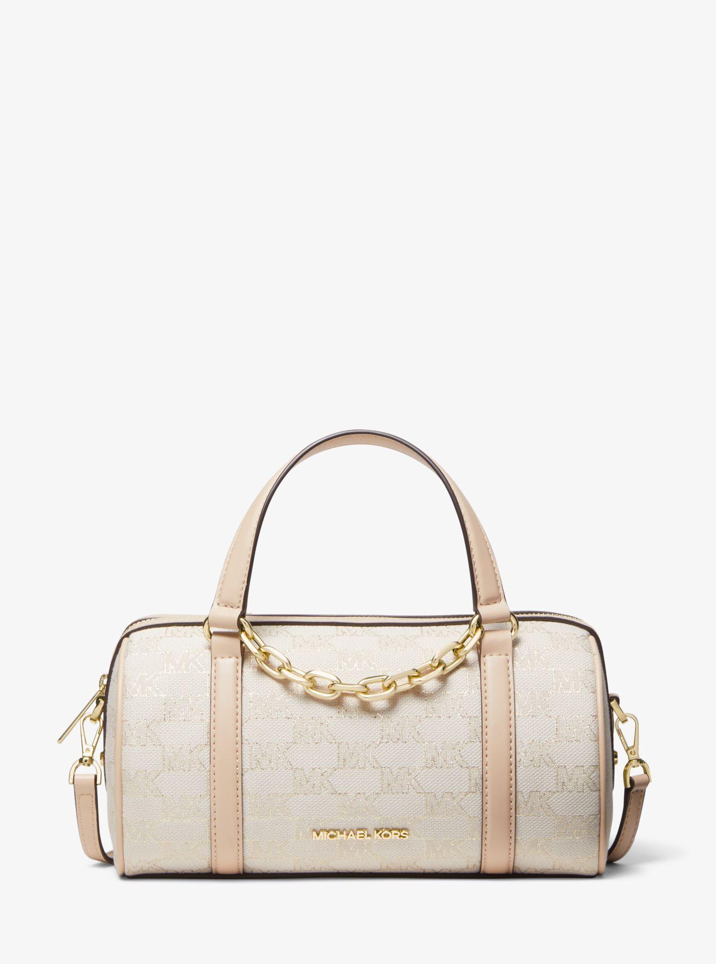 Michael Kors Zooey Medium Logo Jacquard Barrel Bag in Natural Lyst