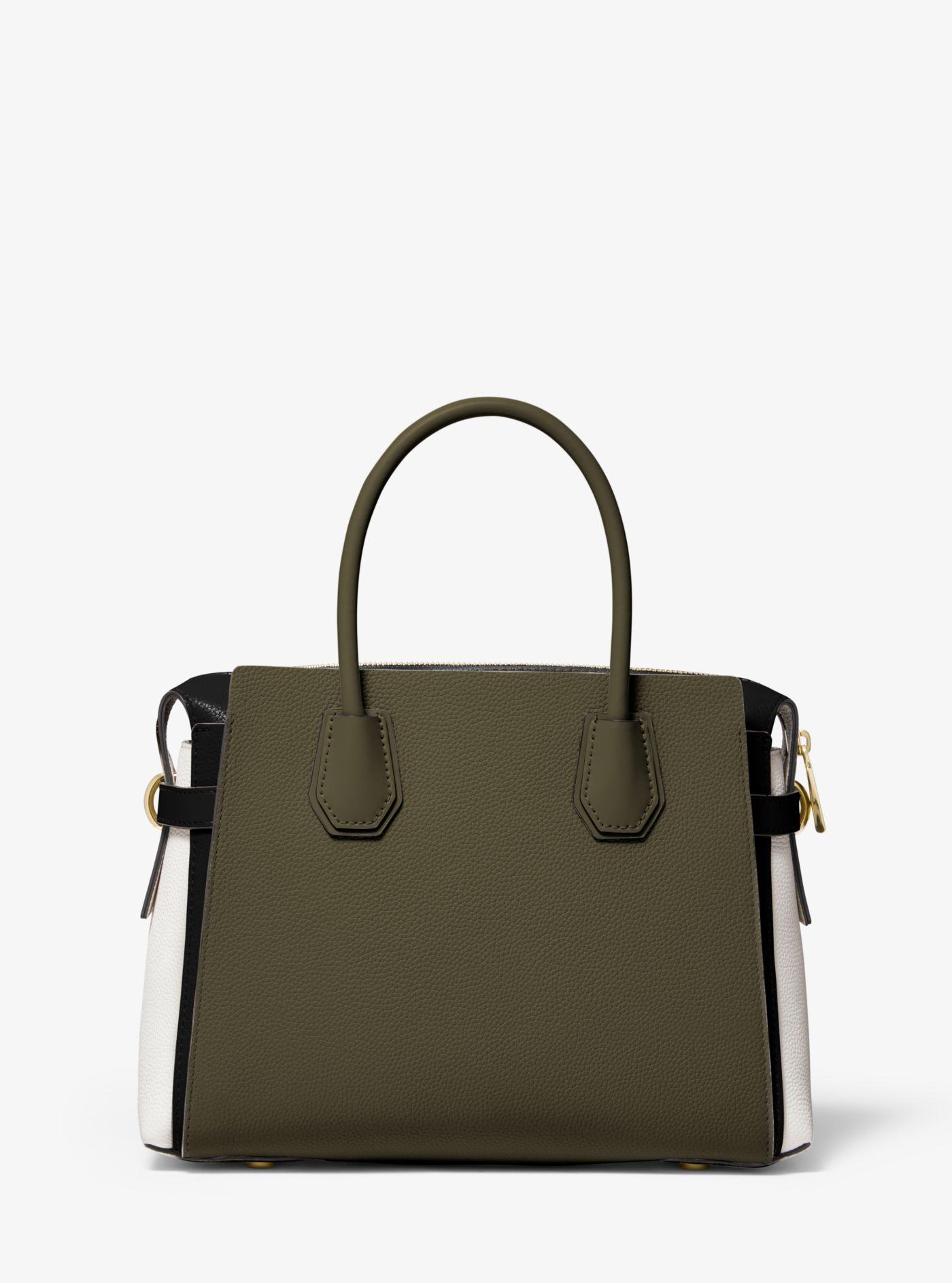 mercer belted tricolor pebble leather satchel
