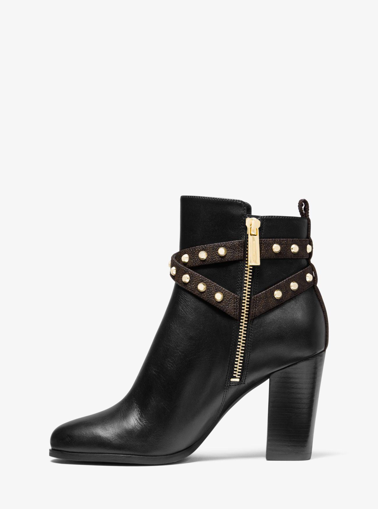 MICHAEL Michael Kors Preston Studded Leather Ankle Boot in Brown - Lyst