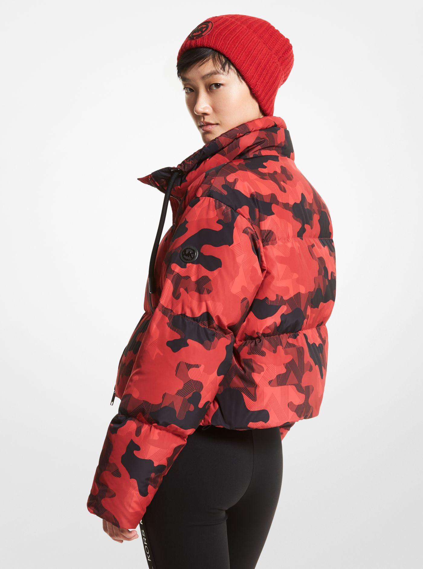 Michael Kors Camouflage Quilted Puffer Jacket in Red | Lyst