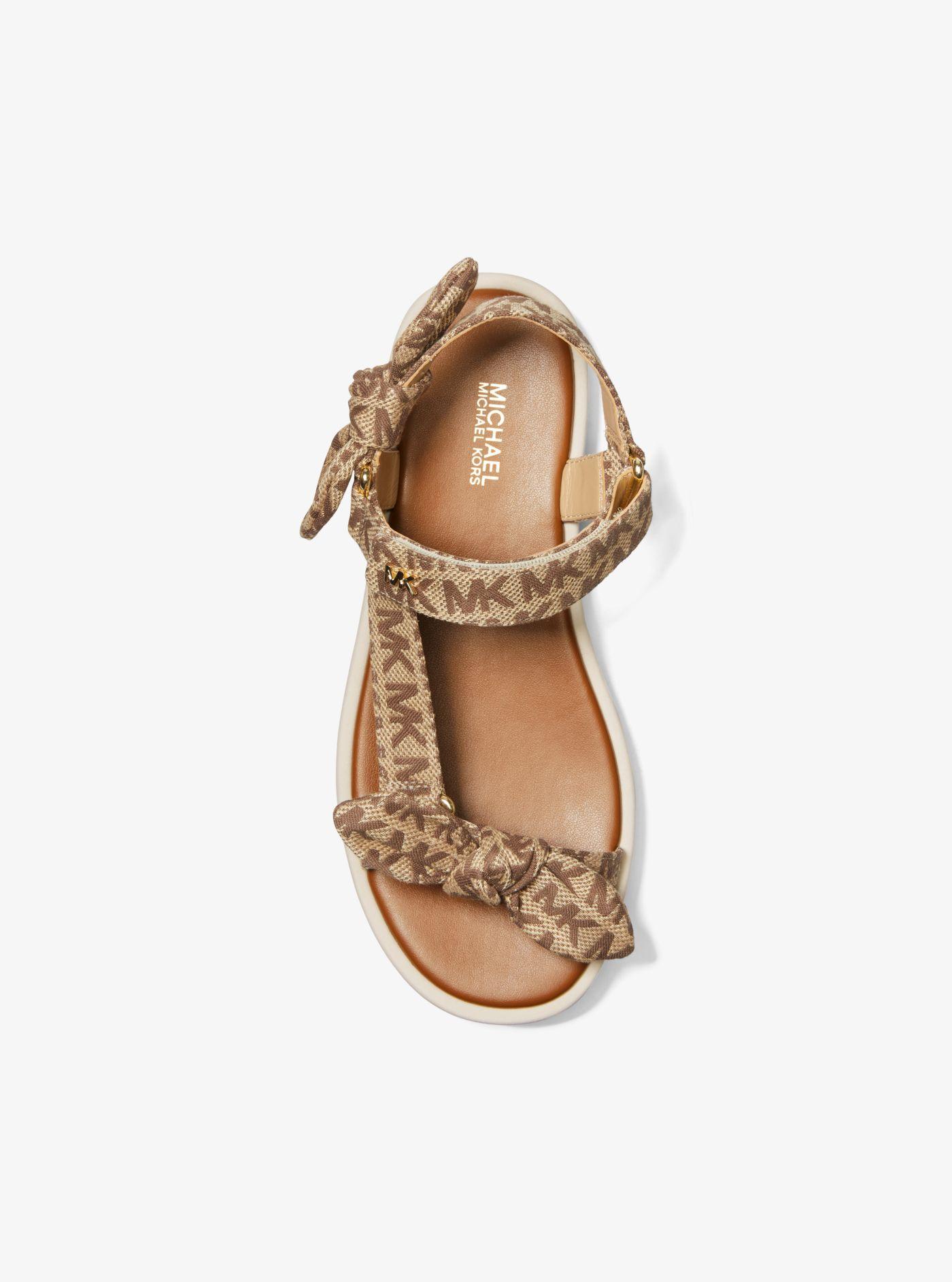 Michael Kors Phoebe Logo Jacquard Bow Sandal in Brown | Lyst