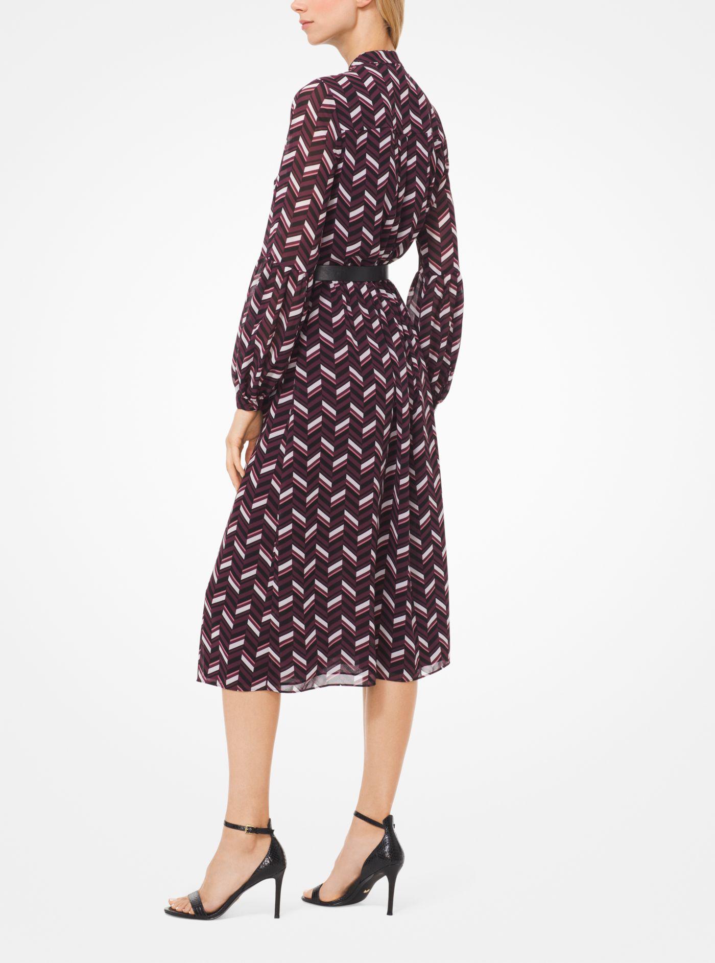 michael michael kors chevron georgette belted shirtdress