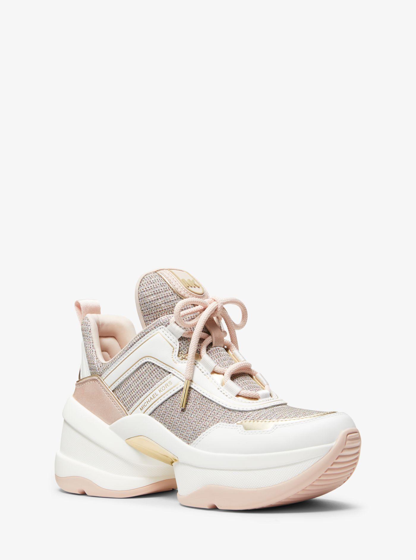 michael michael kors olympia glitter and leather trainer