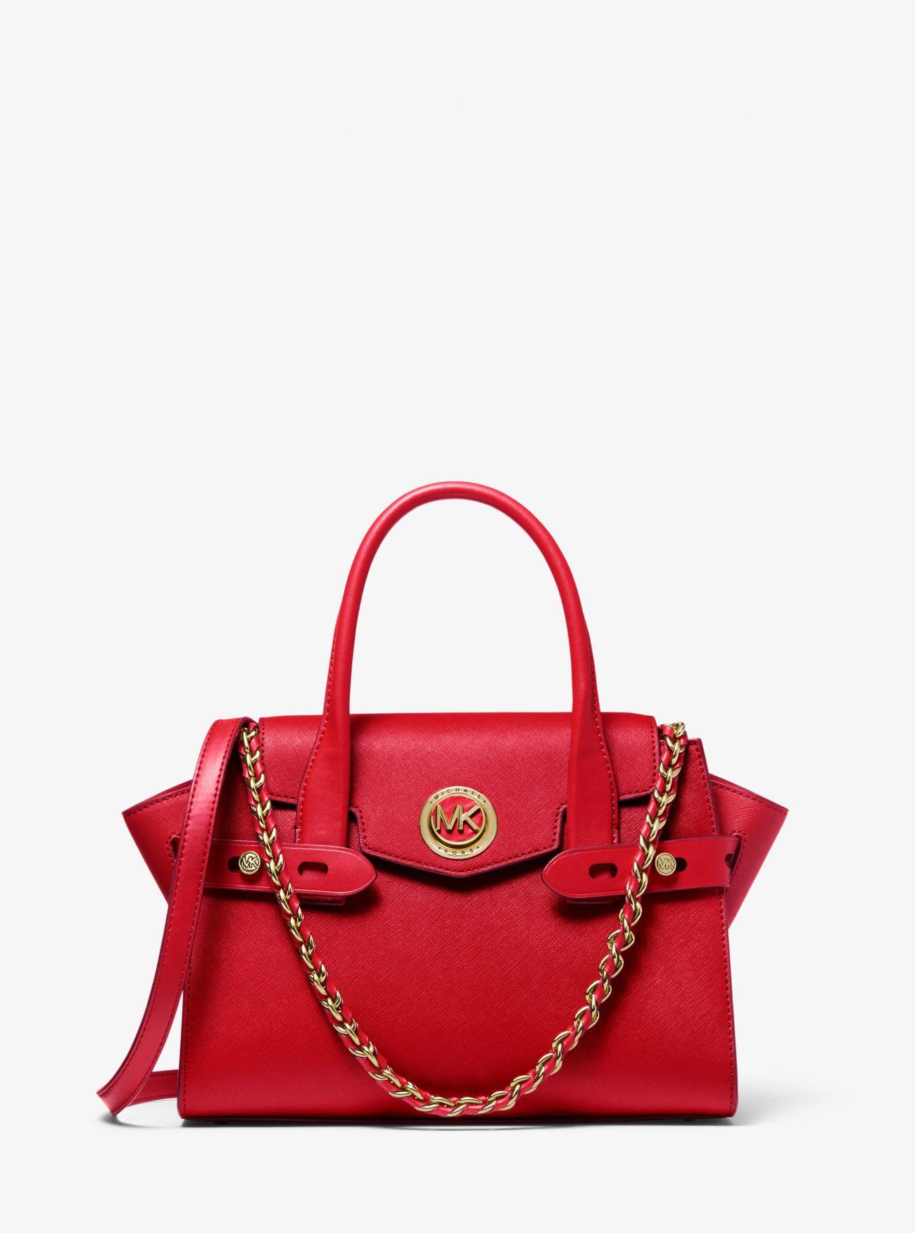 Kors Small Saffiano Leather Belted Satchel in Bright Red (Red) - Lyst