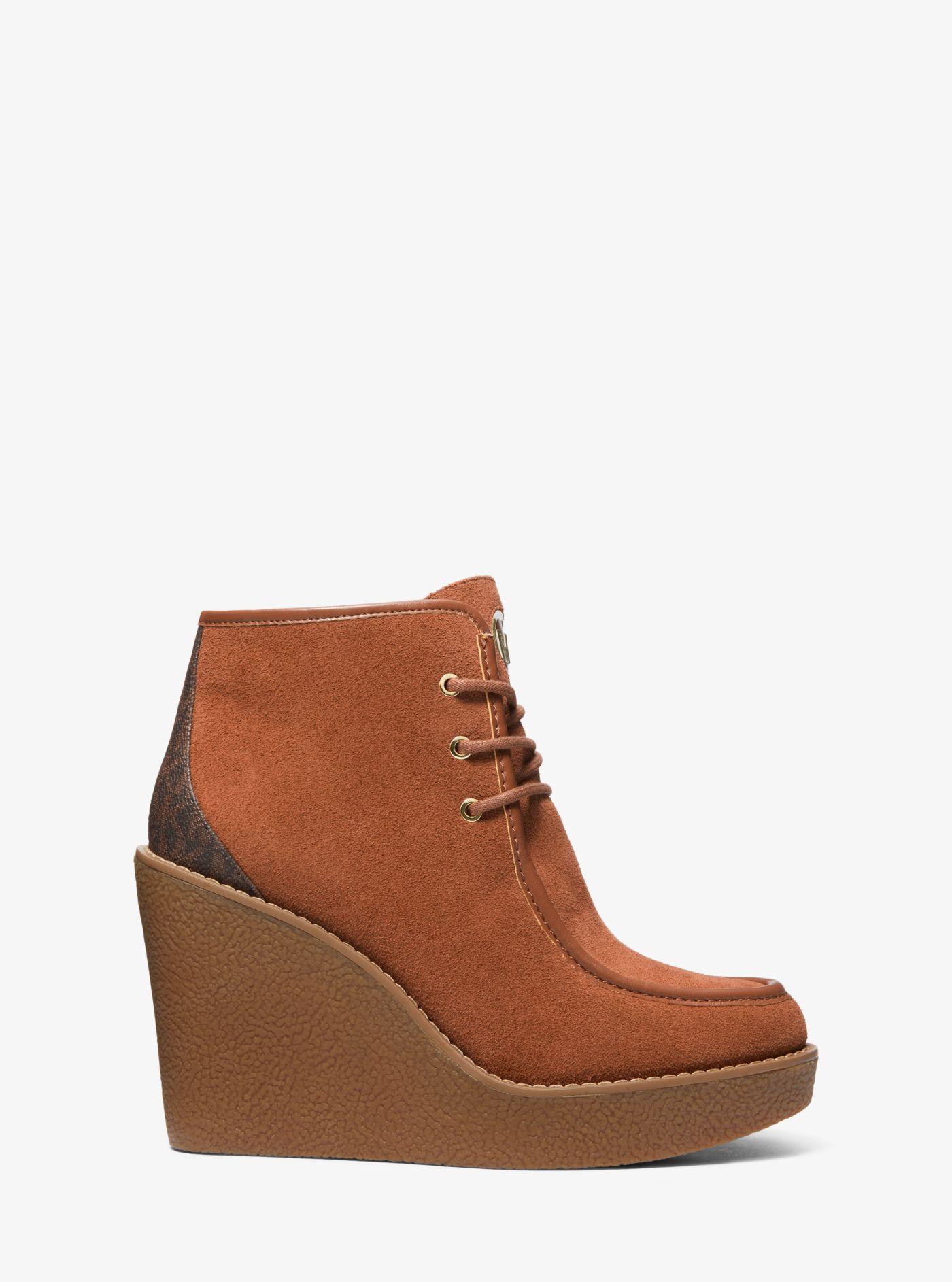 MICHAEL Michael Kors Rye Suede And Logo Wedge Boot in Brown Lyst Australia