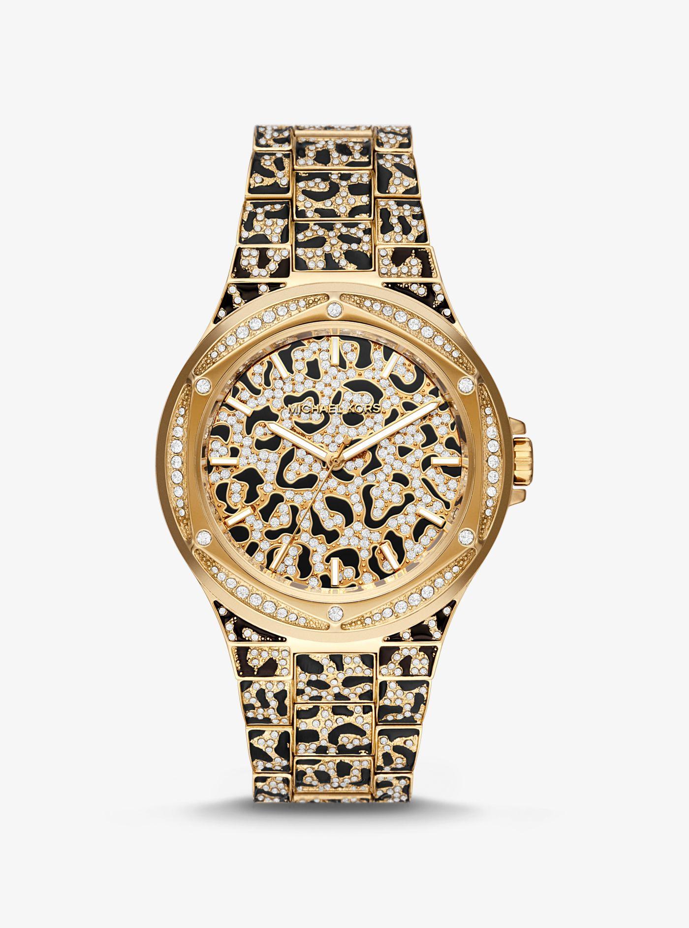 Michael Kors Oversized Lennox Animal Pavé Goldtone Watch in Metallic