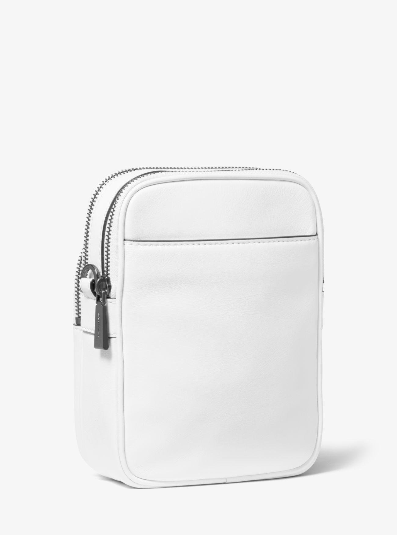 Michael Kors Medium Leather Neon Logo Tape Crossbody Bag in White