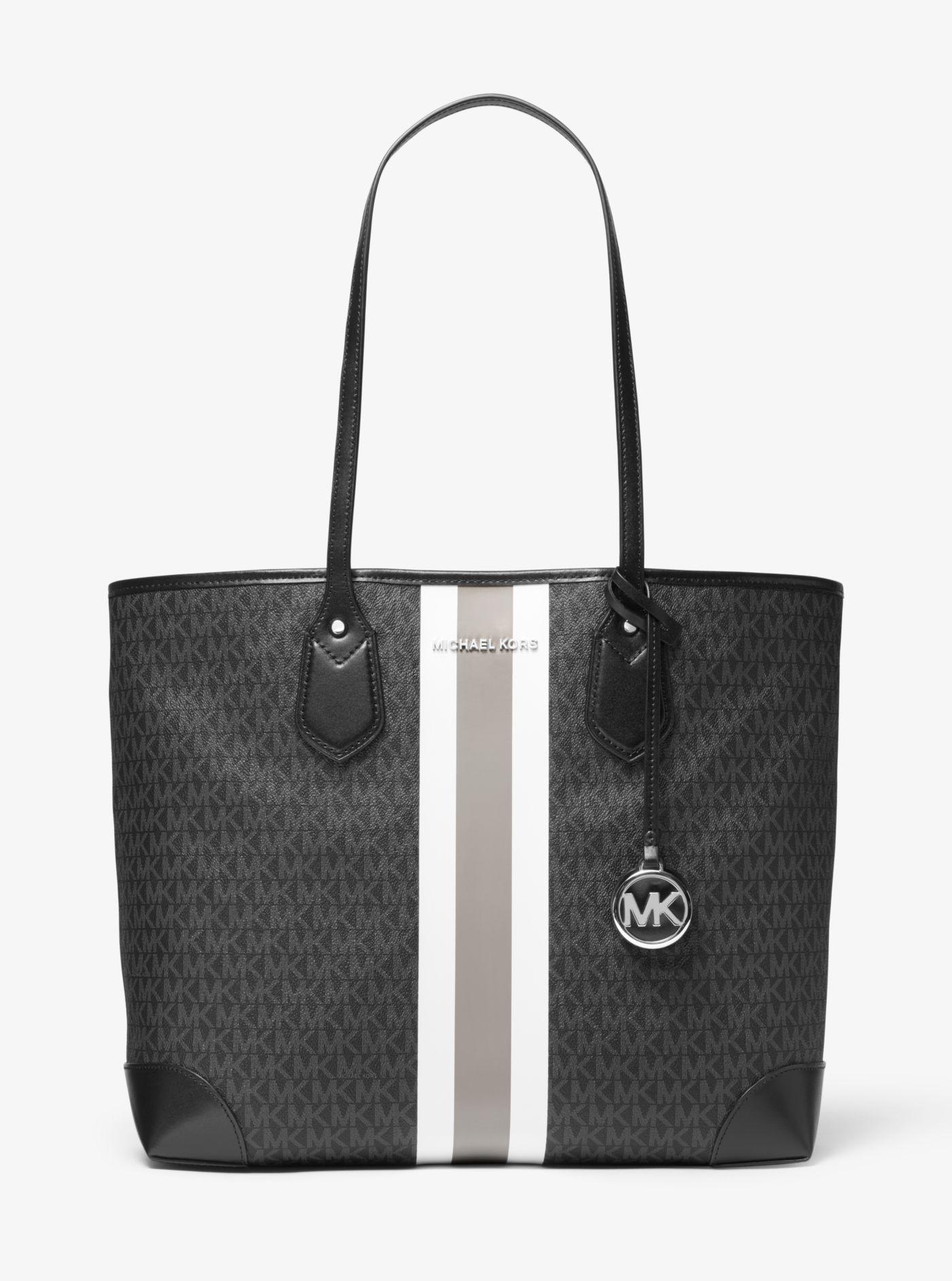Michael Kors Eva Large Logo Stripe Tote Bag in Black | Lyst Canada
