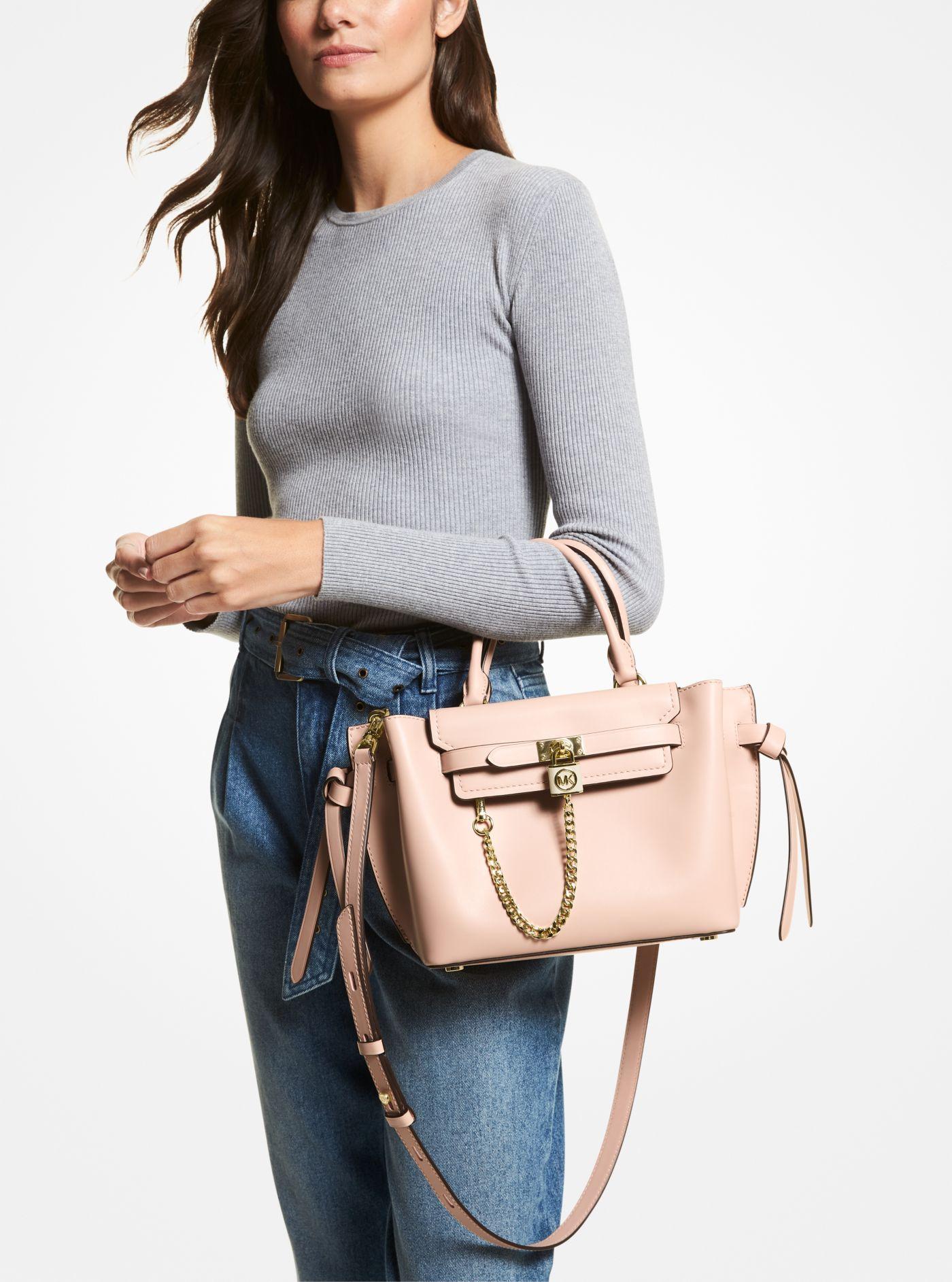Michael Kors Hamilton Legacy Small Leather Belted Satchel in Pink | Lyst