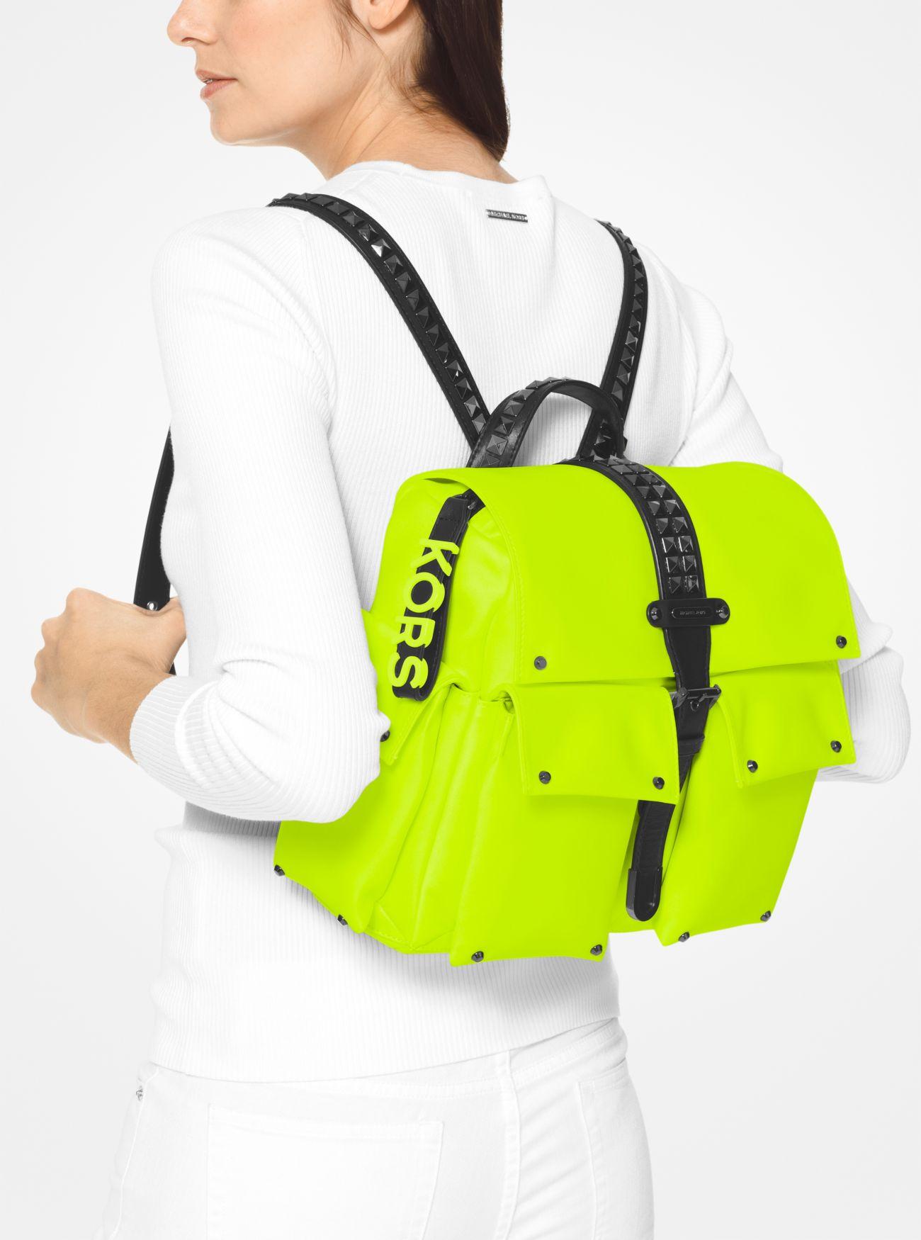 MICHAEL Michael Kors Olivia Medium Studded Neon Satin Backpack in Yellow |  Lyst