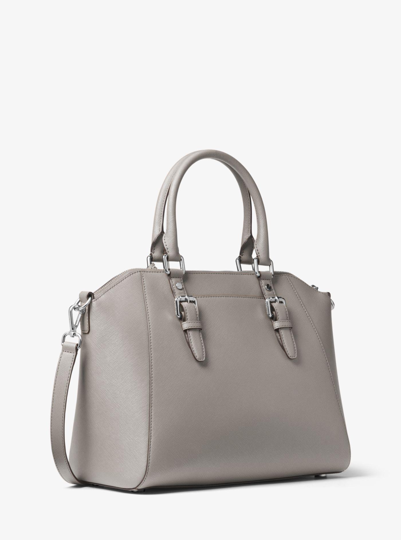 Michael Kors Ciara Large Saffiano Leather Satchel in Pearl Grey (Gray) -  Lyst