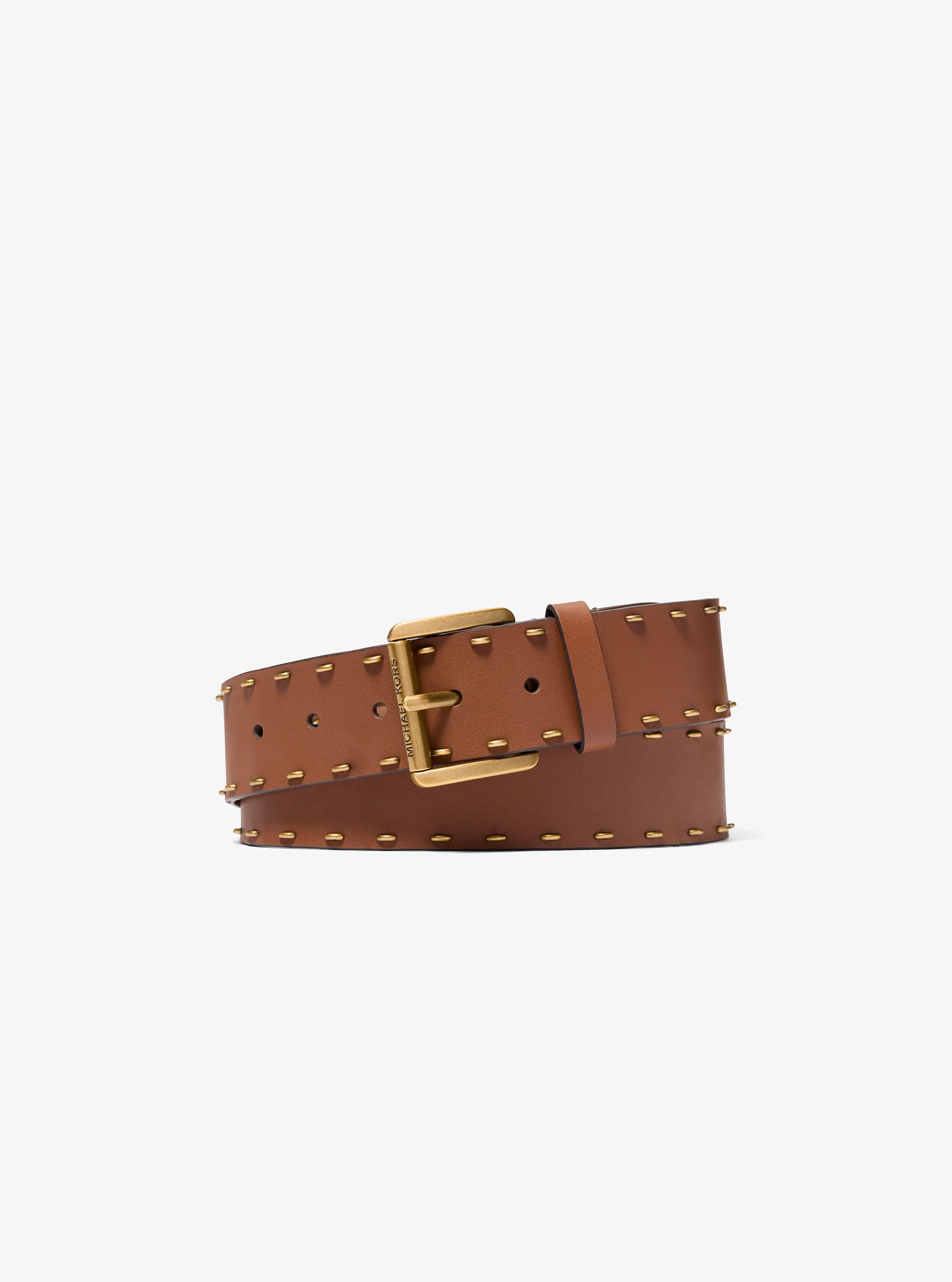 Michael Kors Vintage Dark Brown Brass Stud Leather Belt Size Large Michael Kors Brown Signature Coated Canvas and Leather Cut  main image 3