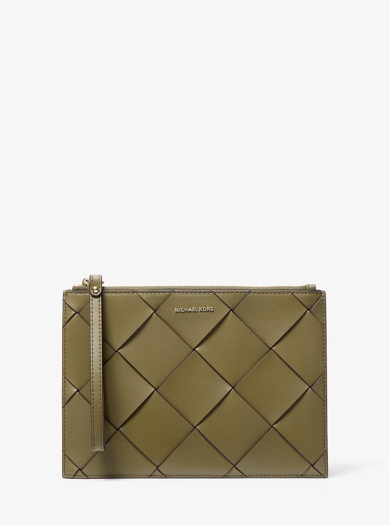 Michael Kors Mk Jet Set Travel Extra-Large Woven Leather Wristlet