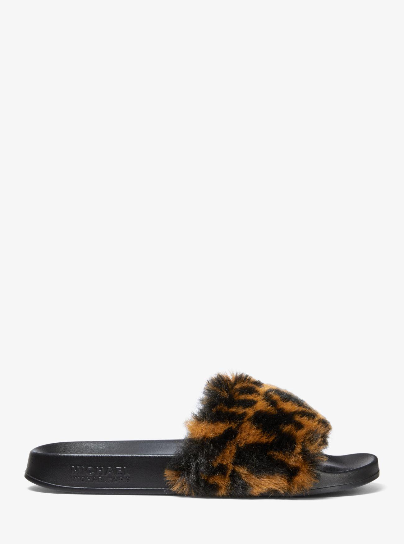MICHAEL Michael Kors Gilmore Logo-print Faux Fur Slide Sandal in Brown ...