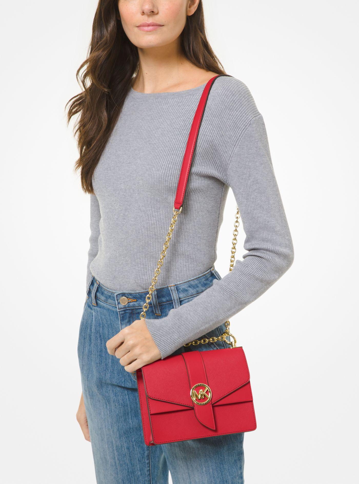 Michael Kors Greenwich Small Saffiano Leather Crossbody Bag in Red