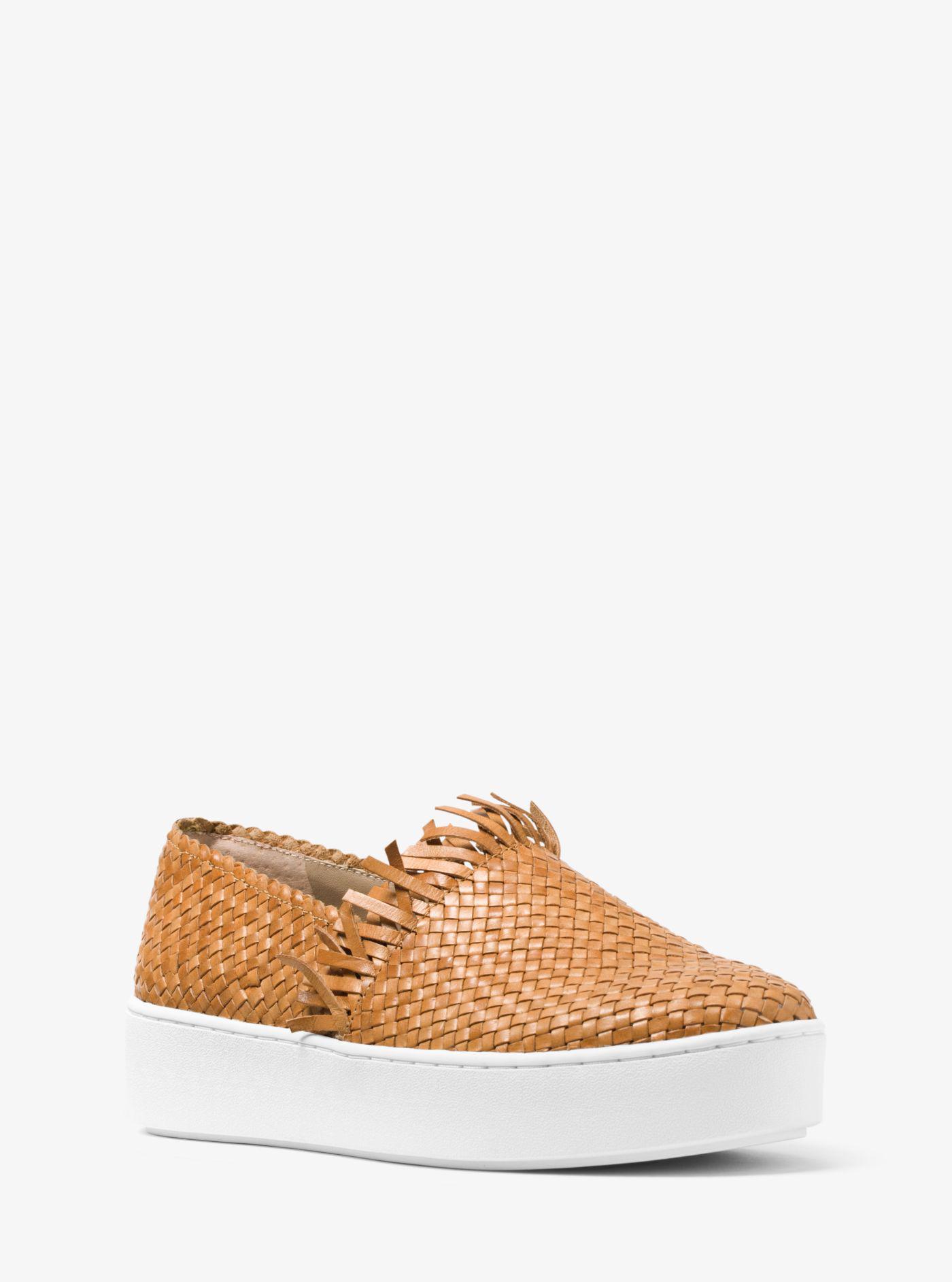 Michael Kors Rae Woven Leather Slip-on Sneaker in Brown - Lyst