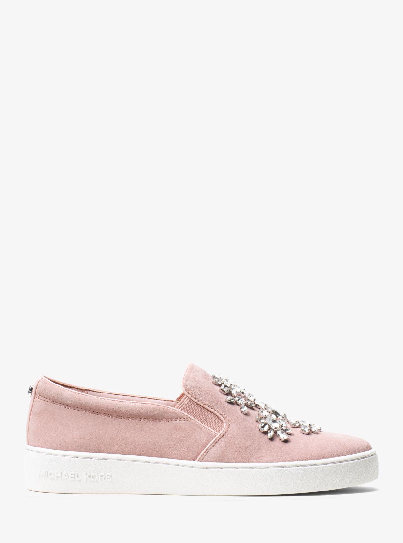 Michael Kors Keaton Embellished Suede Slip-on Sneaker in Pink | Lyst