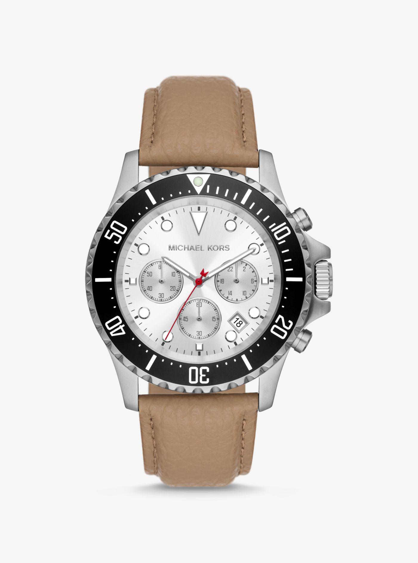 Michael Kors Oversized Everest Silver-tone And Leather Watch for