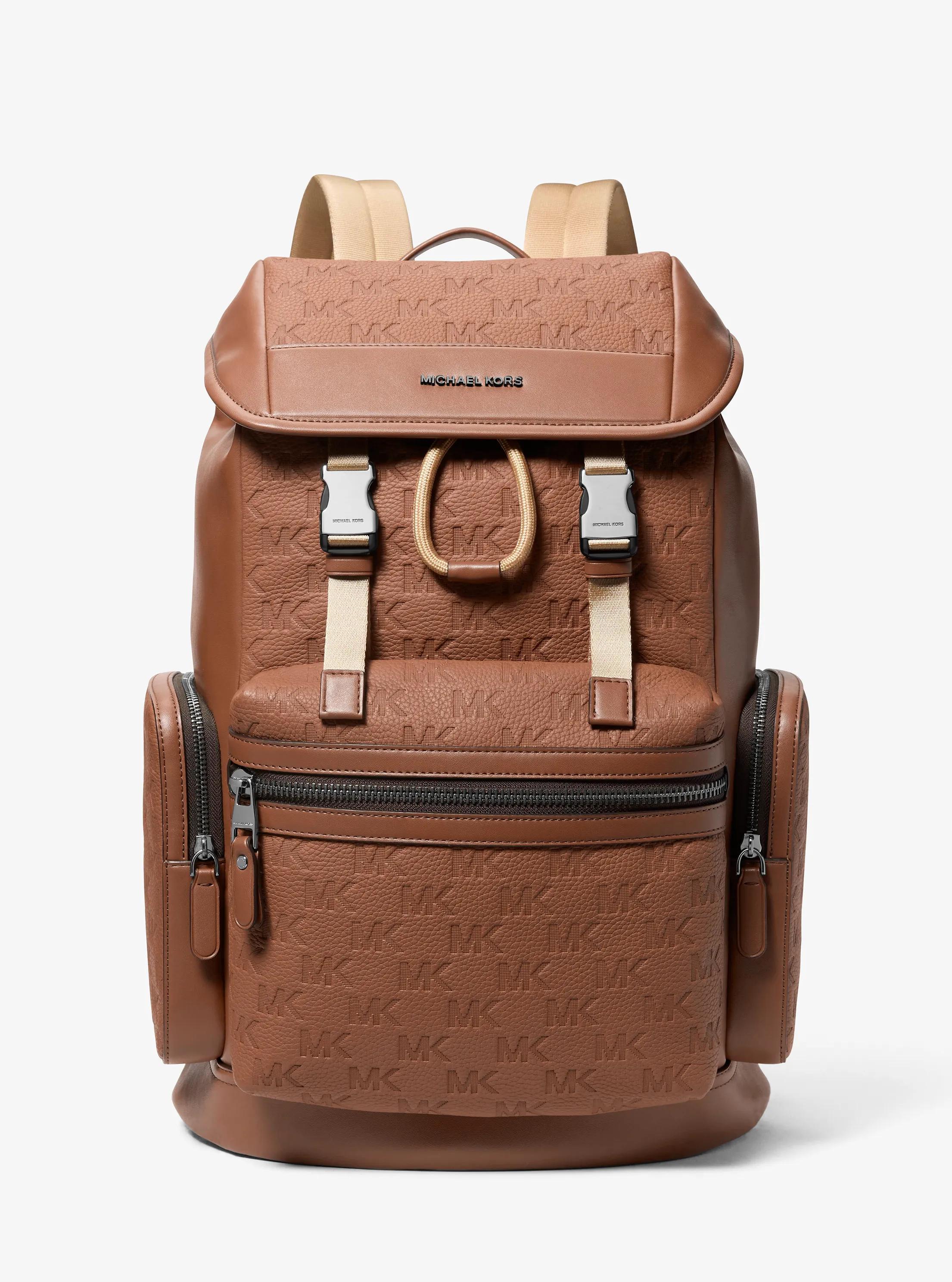 Michael Kors Tan/Brown Pebbled Leather Backpack with MK Logo Wristlet Michael Kors Mk Jet Set Logo Embossed Pebbled Leather  main image 2