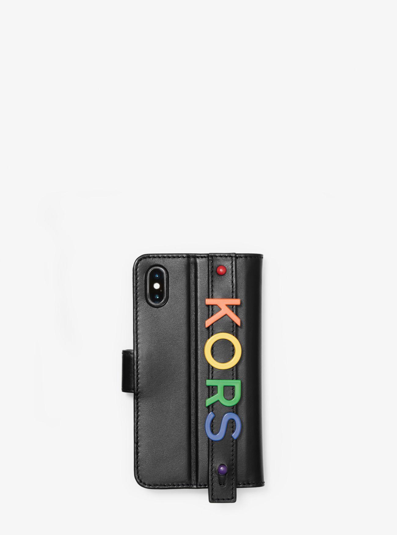 Michael Kors Embellished Leather Handstrap Folio Case For Iphone X/xs